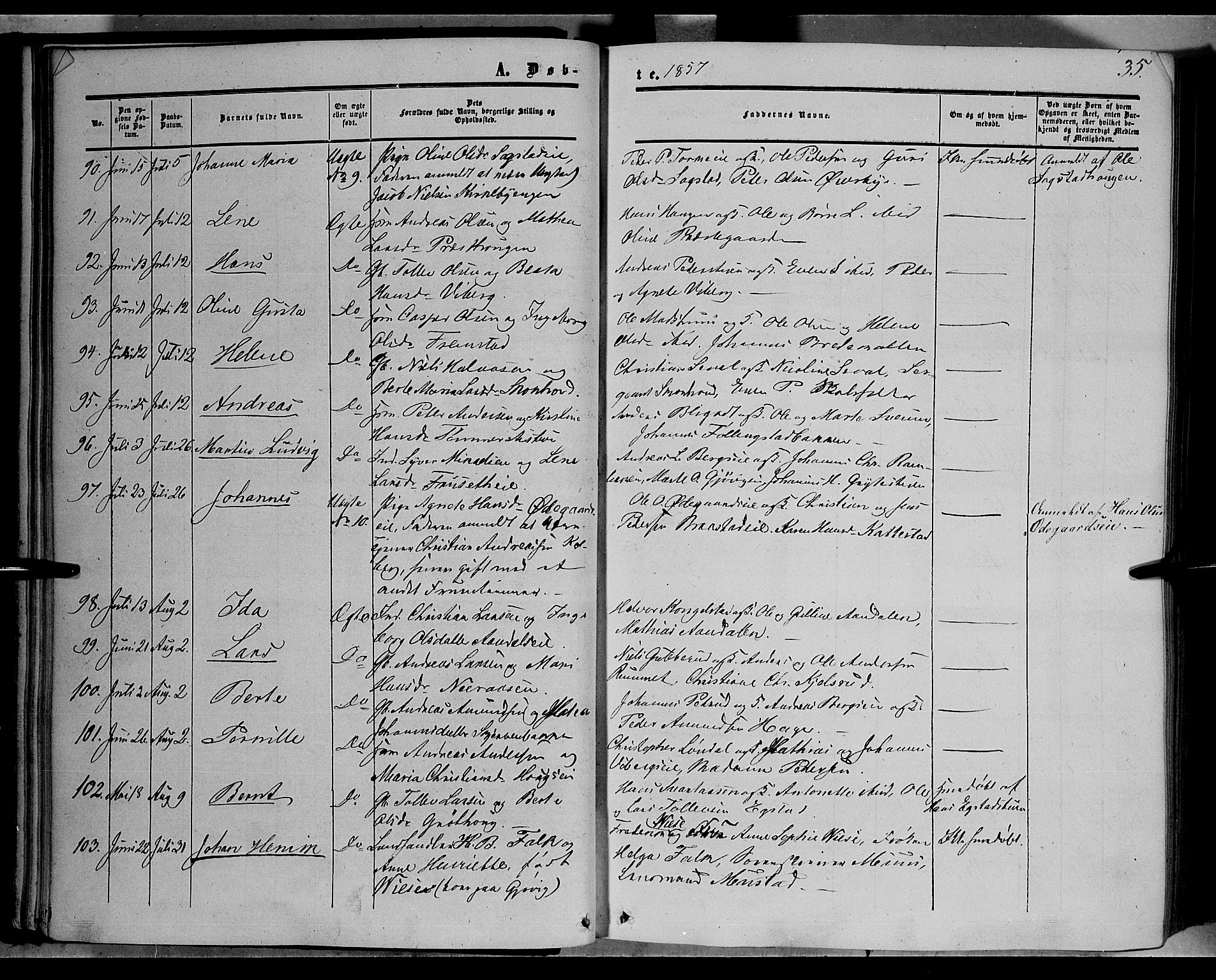 Vardal prestekontor, AV/SAH-PREST-100/H/Ha/Haa/L0006: Parish register (official) no. 6, 1854-1866, p. 35