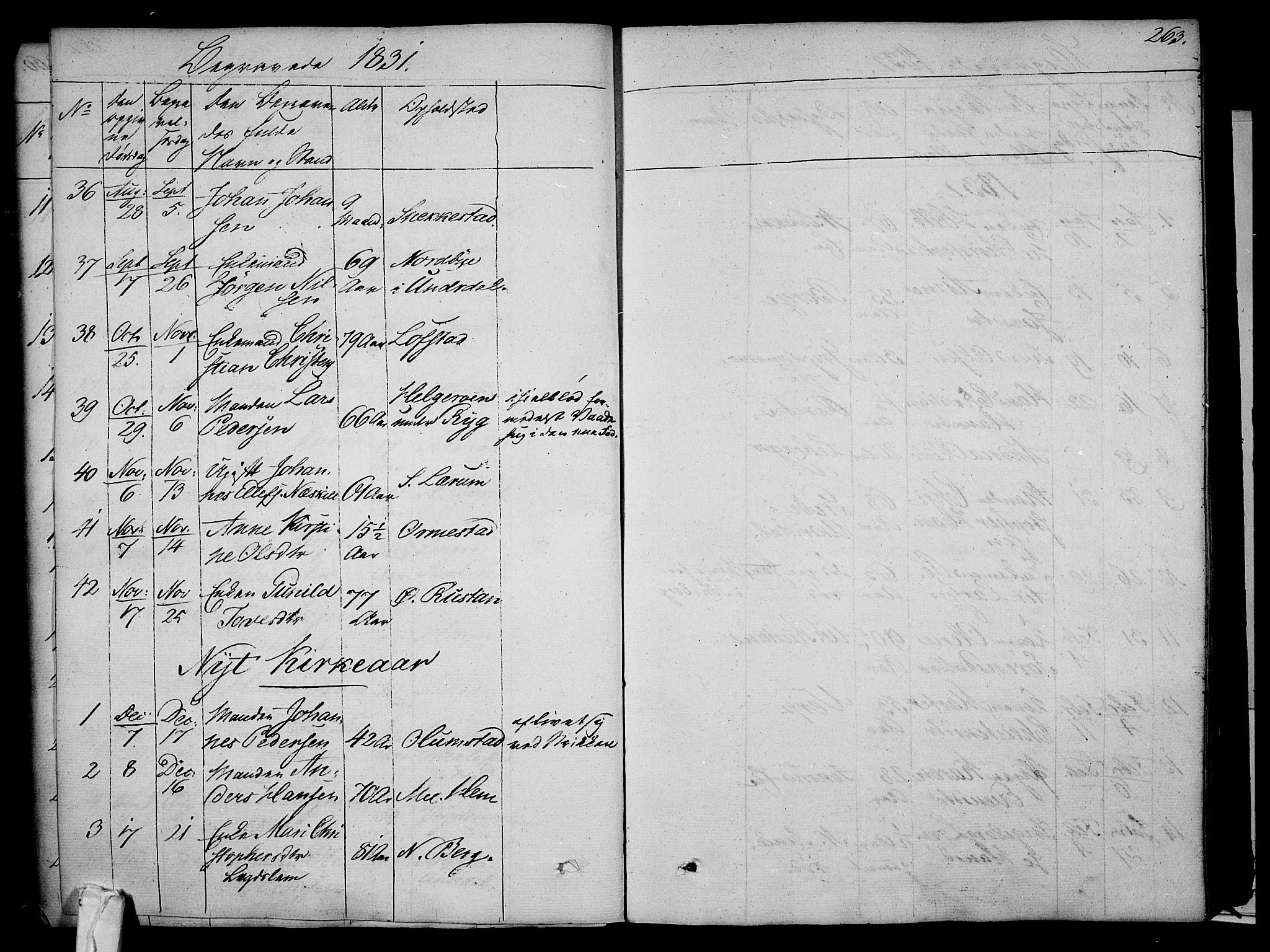 Våle kirkebøker, AV/SAKO-A-334/F/Fa/L0008: Parish register (official) no. I 8, 1824-1844, p. 263