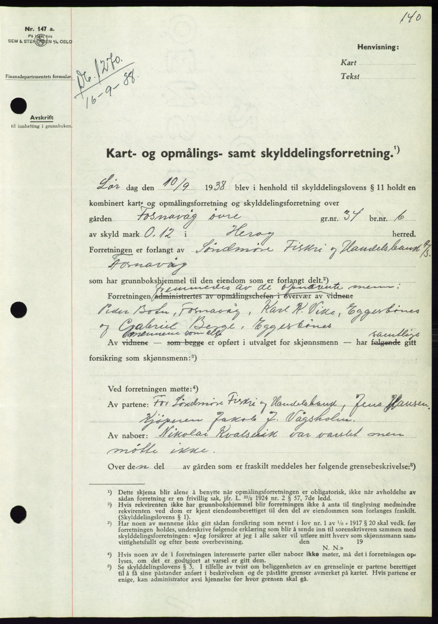 Søre Sunnmøre sorenskriveri, AV/SAT-A-4122/1/2/2C/L0066: Mortgage book no. 60, 1938-1938, Diary no: : 1270/1938