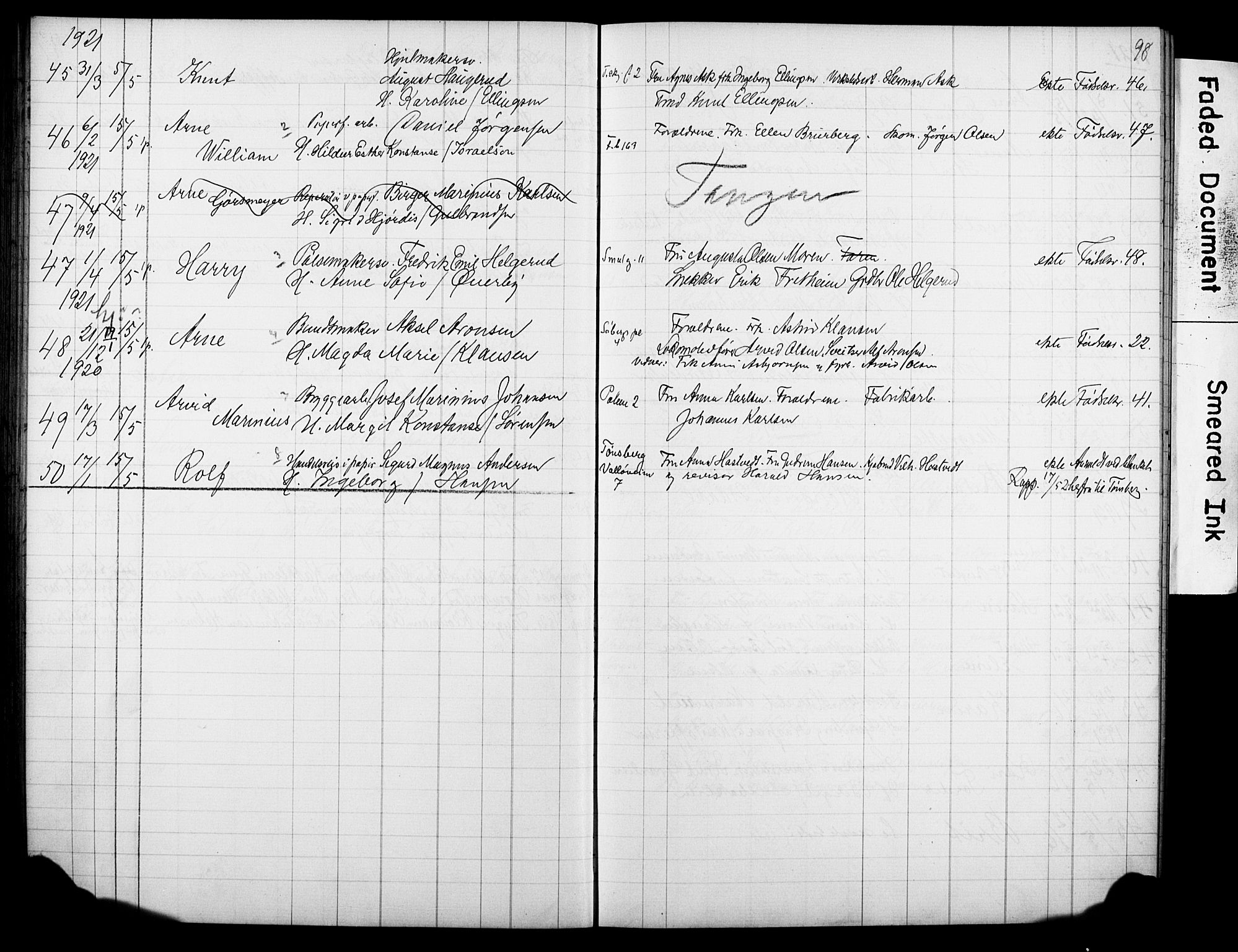 Strømsø kirkebøker, AV/SAKO-A-246/Y/Ya/L0007: Parish register draft no. I 7, 1915-1932, p. 98