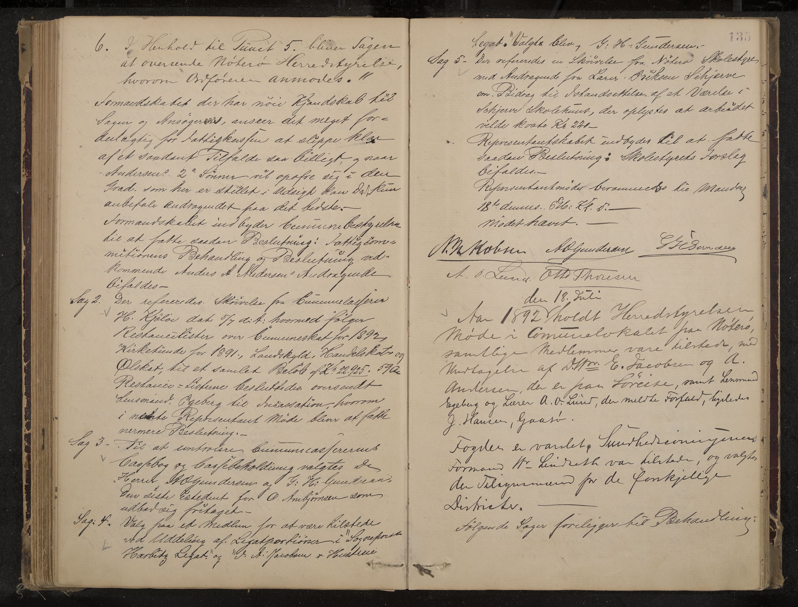 Nøtterøy formannskap og sentraladministrasjon, IKAK/0722021-1/A/Aa/L0004: Møtebok, 1887-1896, p. 135