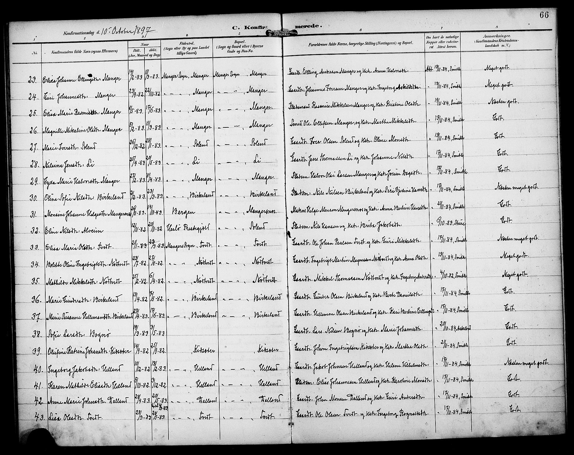 Manger sokneprestembete, SAB/A-76801/H/Haa: Parish register (official) no. B 2, 1893-1906, p. 66
