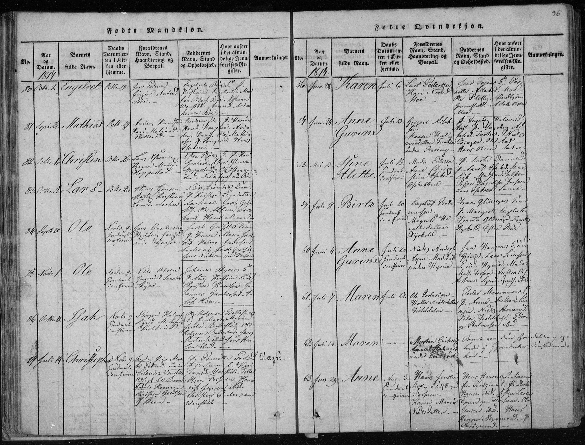 Gjerpen kirkebøker, SAKO/A-265/F/Fa/L0004: Parish register (official) no. I 4, 1814-1823, p. 36