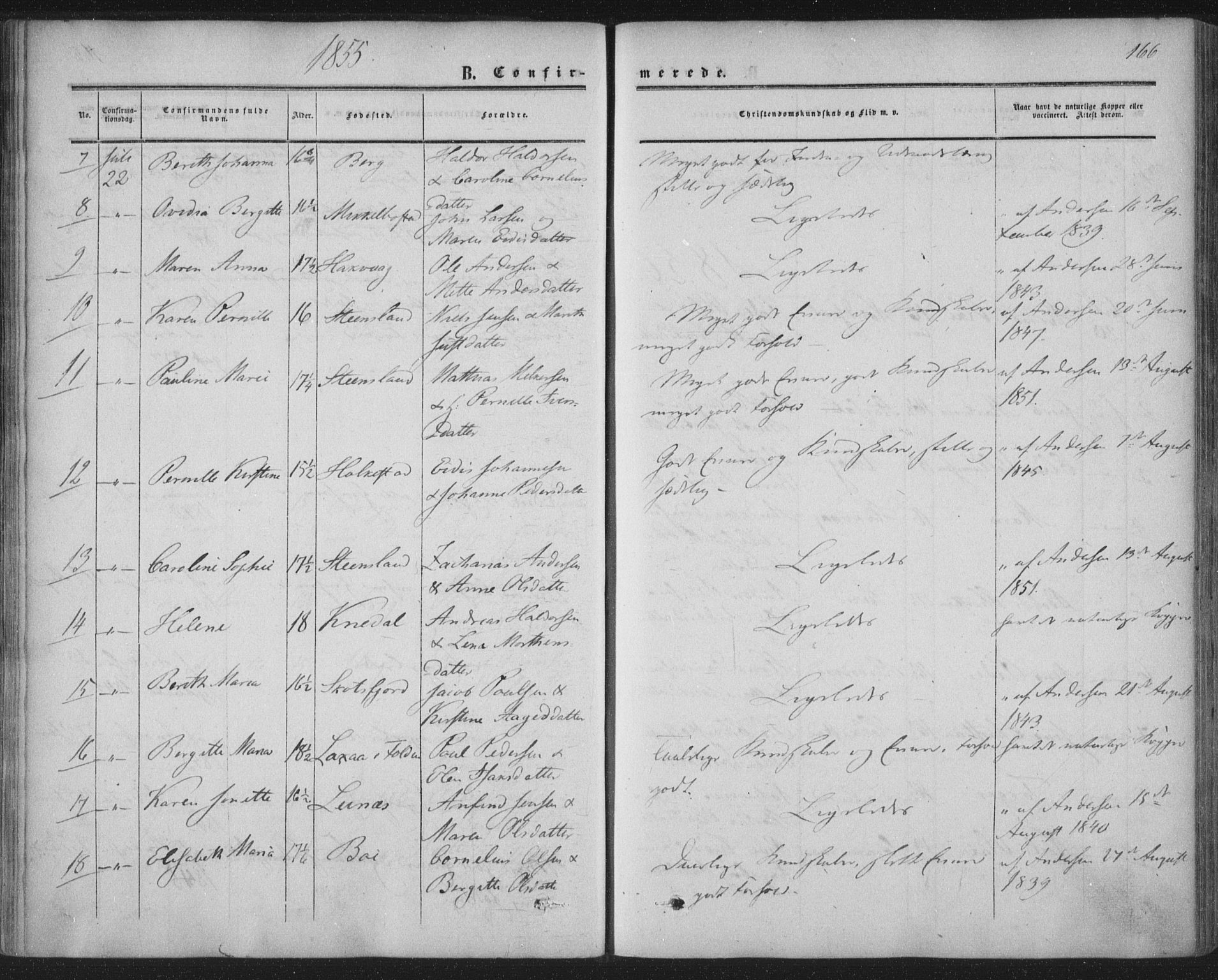 Ministerialprotokoller, klokkerbøker og fødselsregistre - Nordland, AV/SAT-A-1459/855/L0800: Parish register (official) no. 855A08, 1852-1864, p. 166