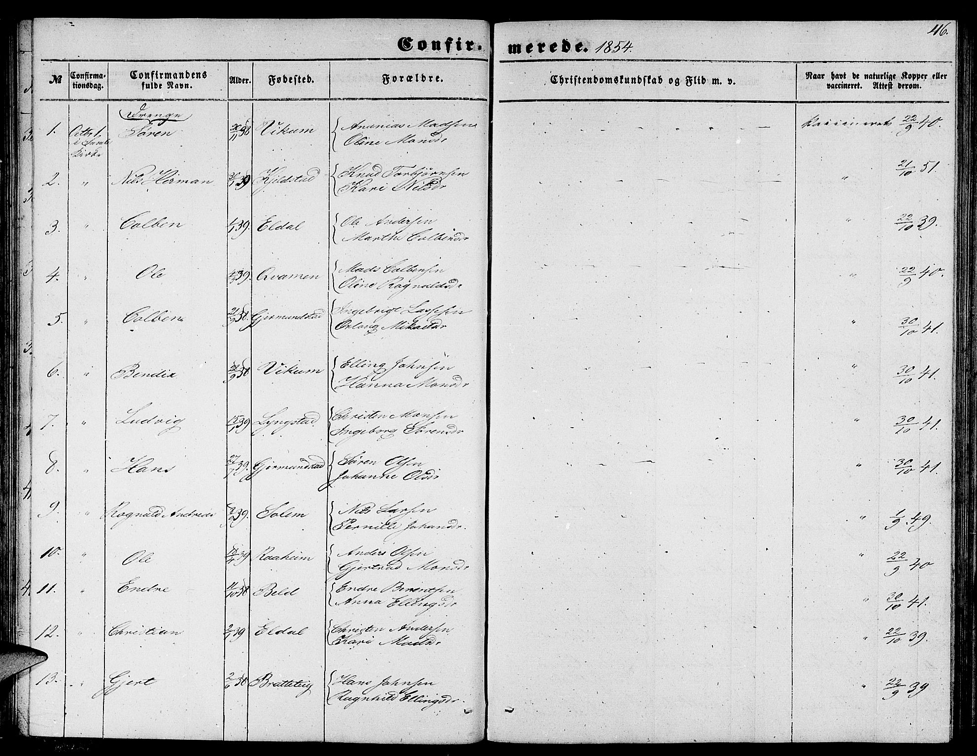 Gaular sokneprestembete, SAB/A-80001/H/Hab: Parish register (copy) no. C 1, 1853-1877, p. 46