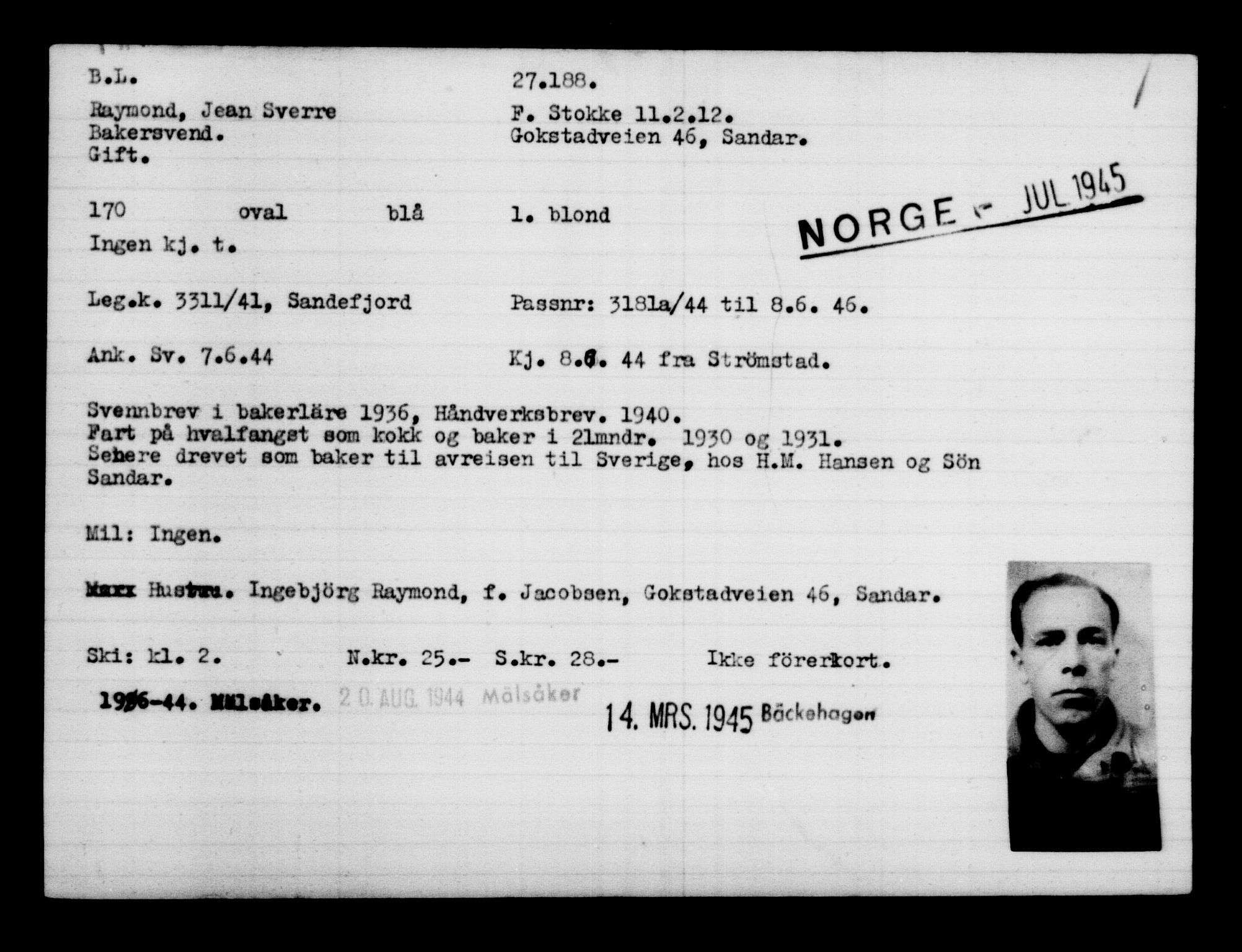 Den Kgl. Norske Legasjons Flyktningskontor, AV/RA-S-6753/V/Va/L0011: Kjesäterkartoteket.  Flyktningenr. 25300-28349, 1940-1945, p. 1993