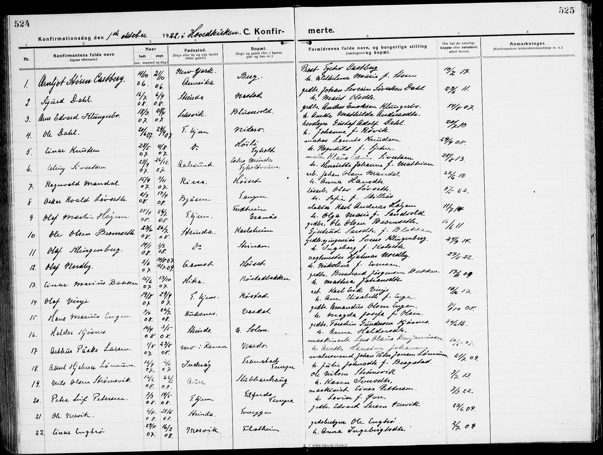 Ministerialprotokoller, klokkerbøker og fødselsregistre - Sør-Trøndelag, AV/SAT-A-1456/607/L0321: Parish register (official) no. 607A05, 1916-1935, p. 524-525