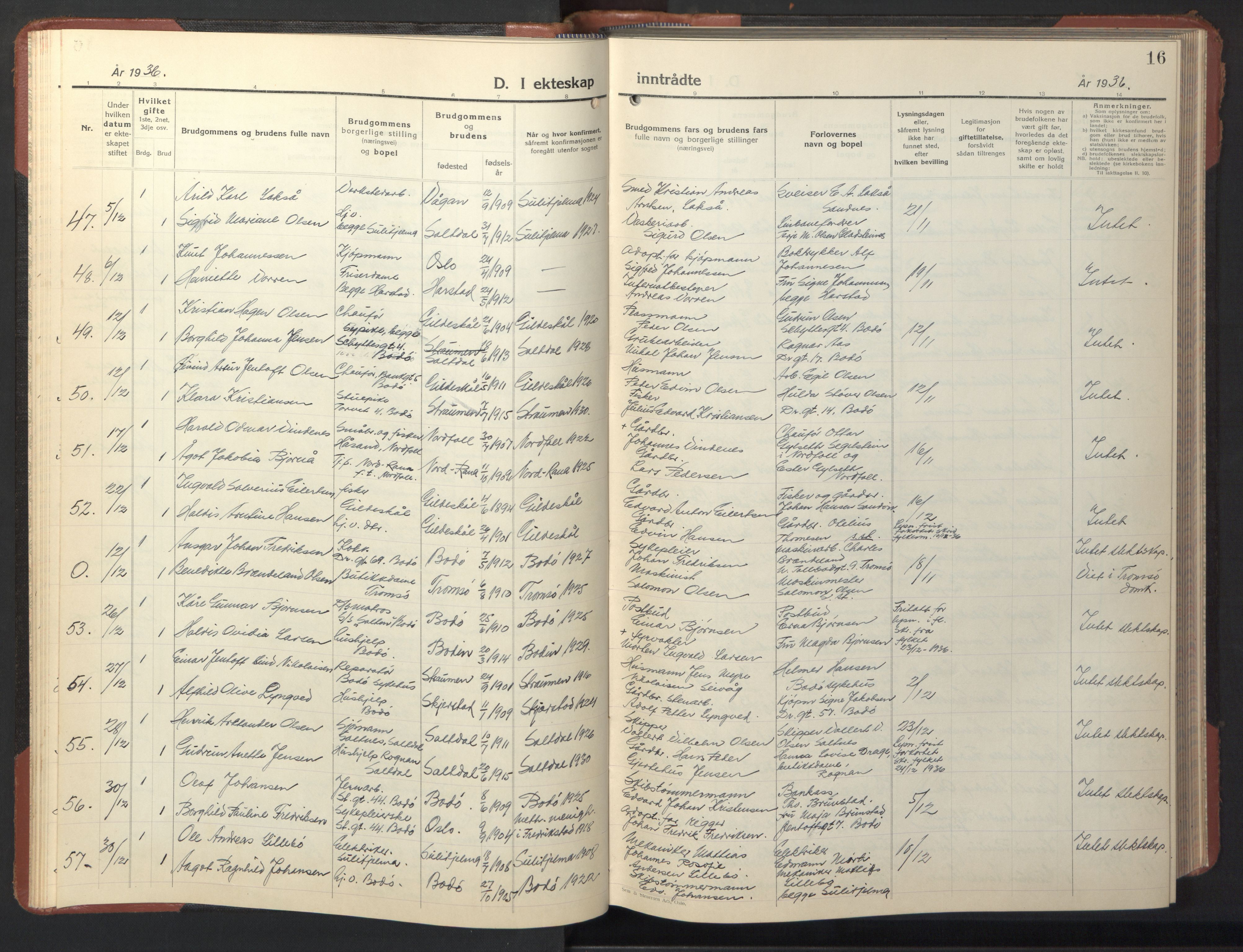 Ministerialprotokoller, klokkerbøker og fødselsregistre - Nordland, AV/SAT-A-1459/801/L0038: Parish register (copy) no. 801C13, 1935-1951, p. 16