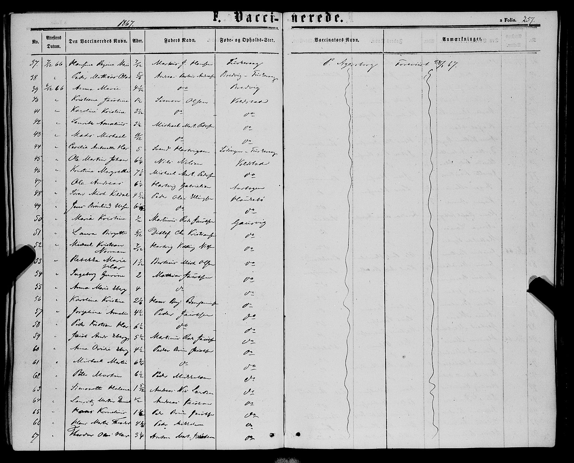 Trondenes sokneprestkontor, AV/SATØ-S-1319/H/Ha/L0012kirke: Parish register (official) no. 12, 1863-1870, p. 257