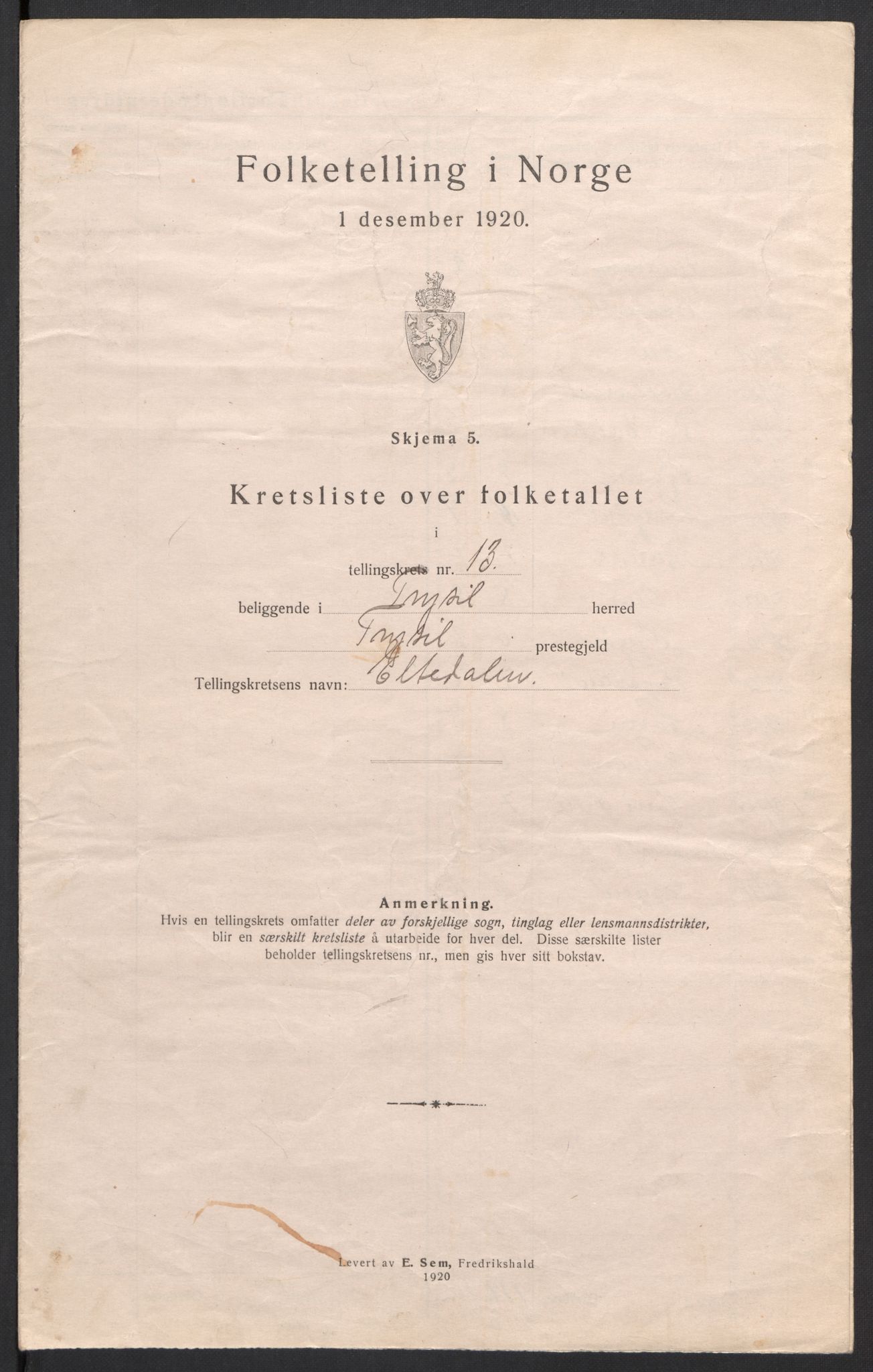 SAH, 1920 census for Trysil, 1920, p. 42