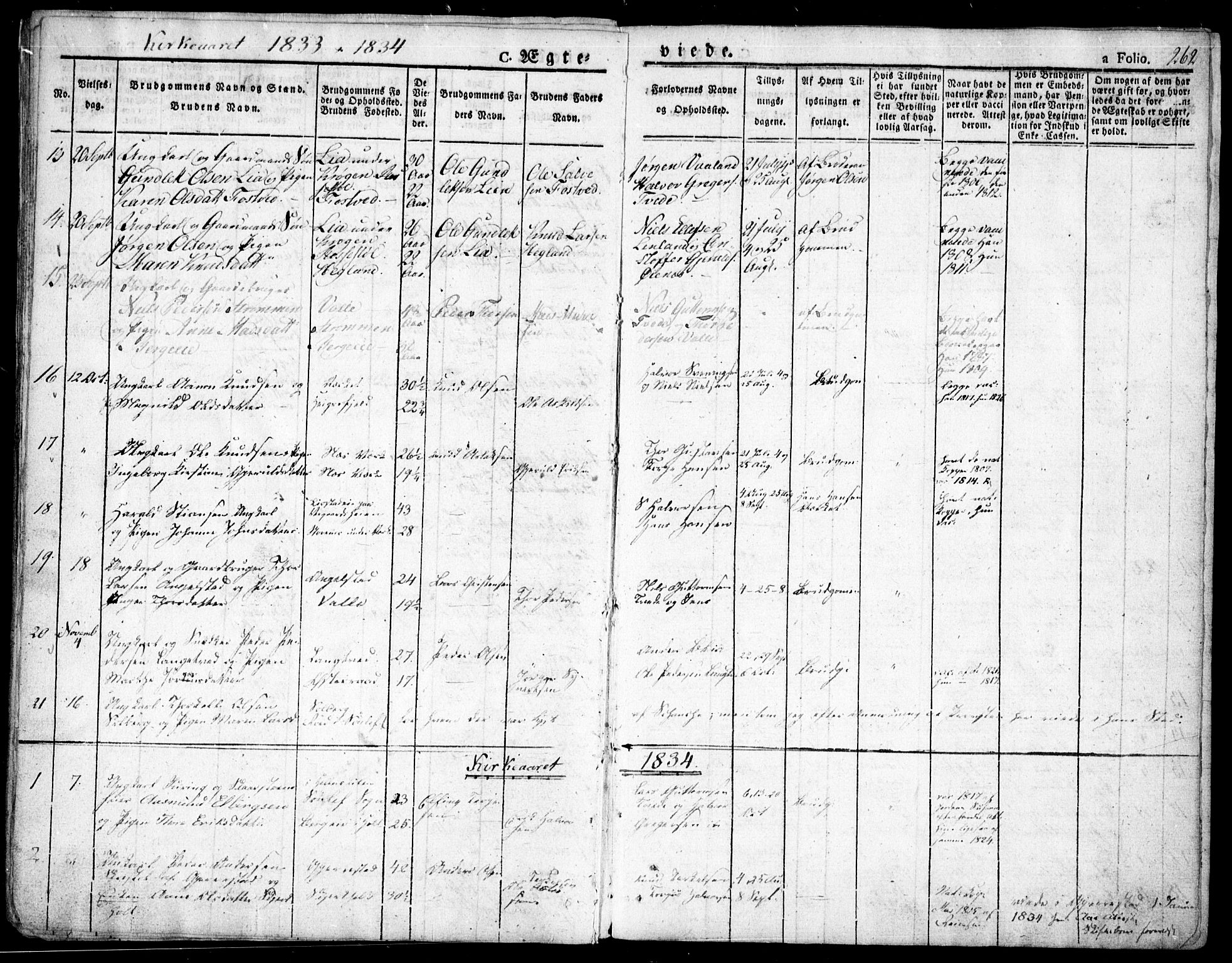 Holt sokneprestkontor, SAK/1111-0021/F/Fa/L0006: Parish register (official) no. A 6, 1820-1835, p. 262
