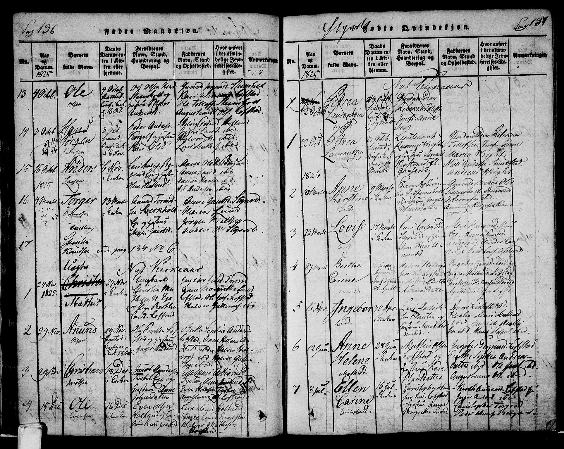 Lardal kirkebøker, AV/SAKO-A-350/F/Fa/L0005: Parish register (official) no. I 5, 1814-1835, p. 136-137