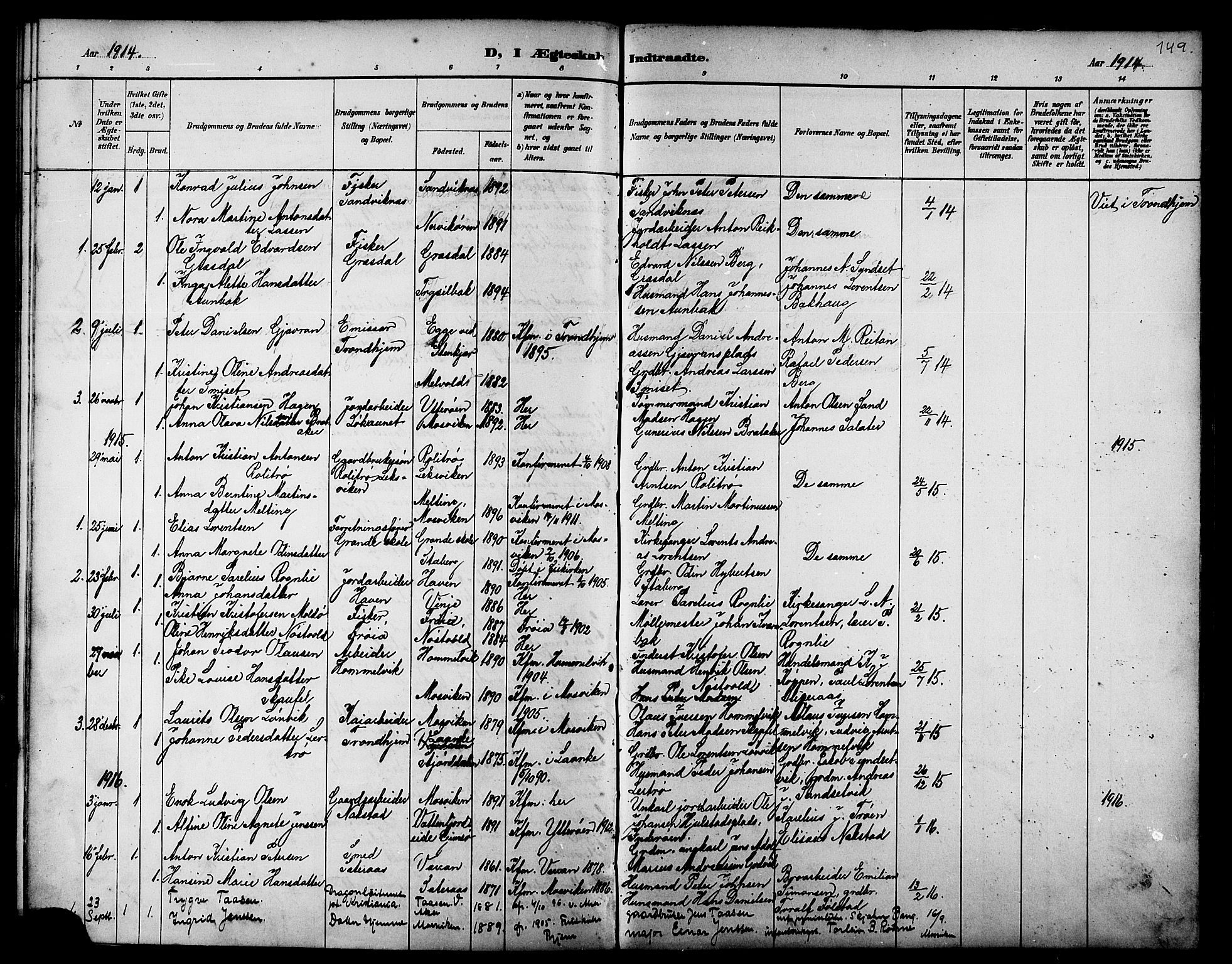 Ministerialprotokoller, klokkerbøker og fødselsregistre - Nord-Trøndelag, SAT/A-1458/733/L0327: Parish register (copy) no. 733C02, 1888-1918, p. 149