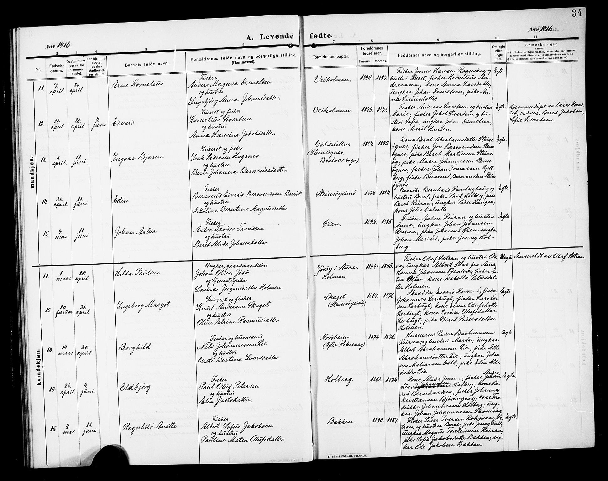 Ministerialprotokoller, klokkerbøker og fødselsregistre - Møre og Romsdal, SAT/A-1454/583/L0956: Parish register (copy) no. 583C01, 1909-1925, p. 34