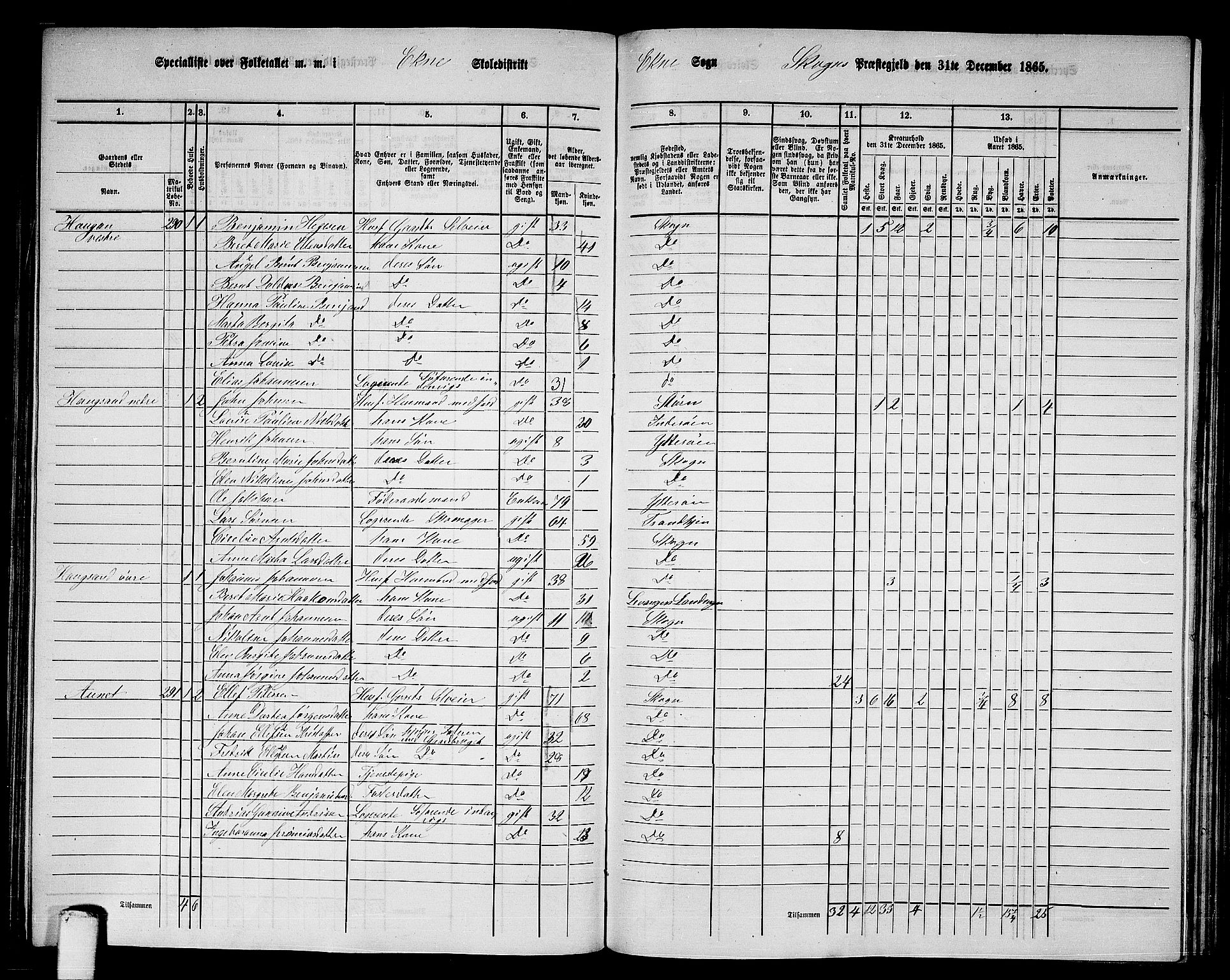 RA, 1865 census for Skogn, 1865, p. 156