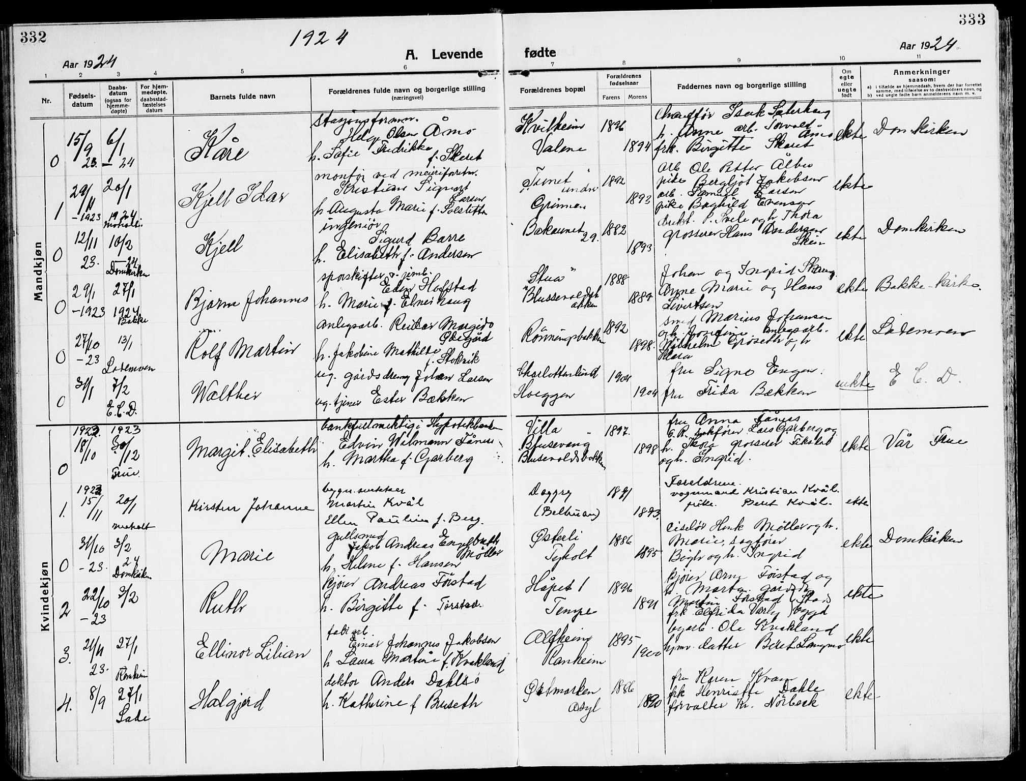 Ministerialprotokoller, klokkerbøker og fødselsregistre - Sør-Trøndelag, SAT/A-1456/607/L0321: Parish register (official) no. 607A05, 1916-1935, p. 332-333