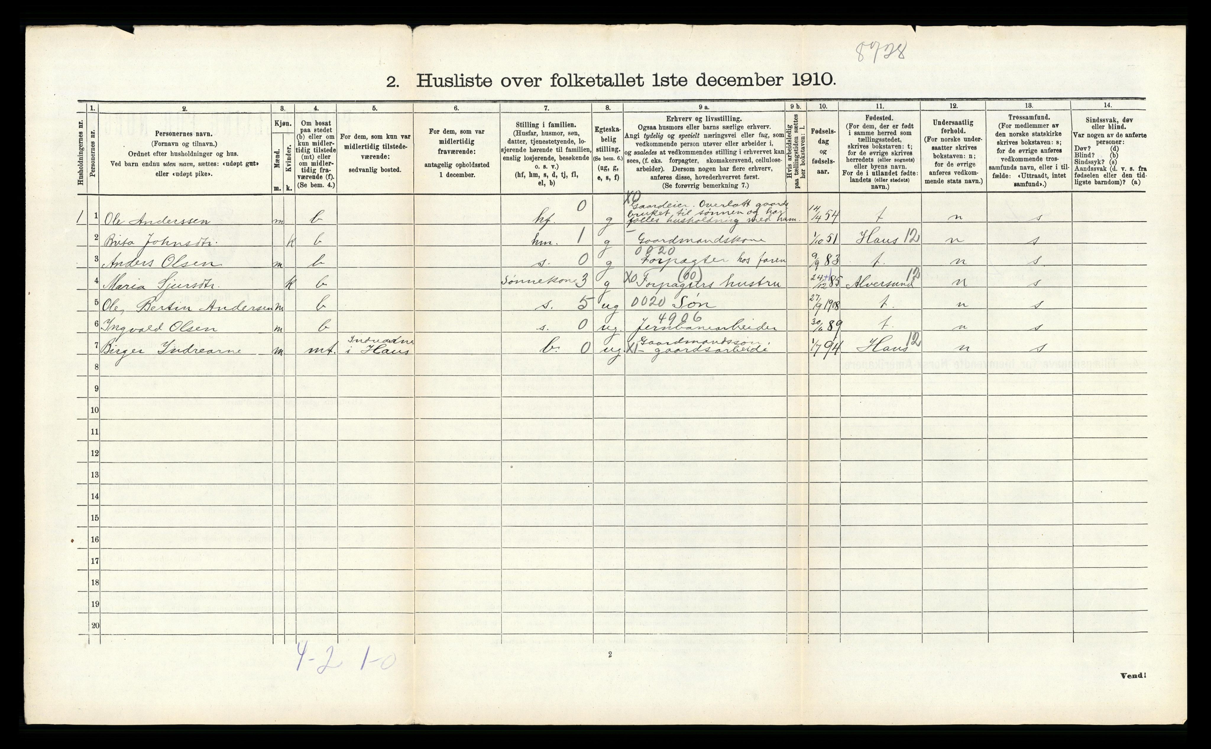 RA, 1910 census for Fana, 1910, p. 942