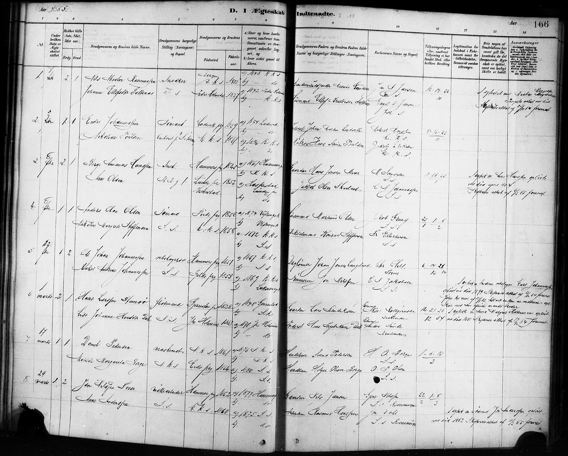 Sandviken Sokneprestembete, AV/SAB-A-77601/H/Ha/L0002: Parish register (official) no. A 2, 1878-1896, p. 166