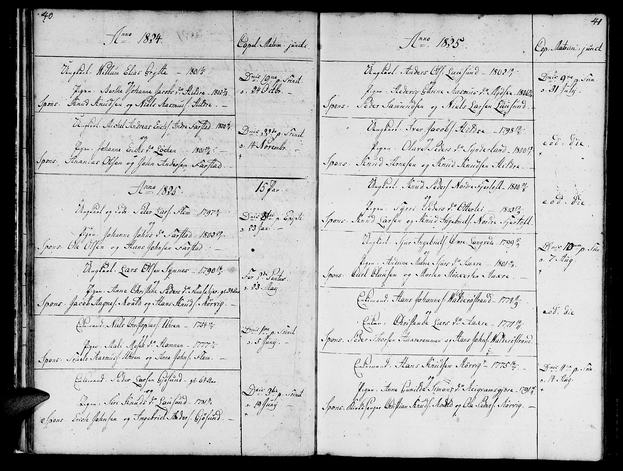 Ministerialprotokoller, klokkerbøker og fødselsregistre - Møre og Romsdal, SAT/A-1454/536/L0494: Parish register (official) no. 536A03, 1803-1836, p. 40-41