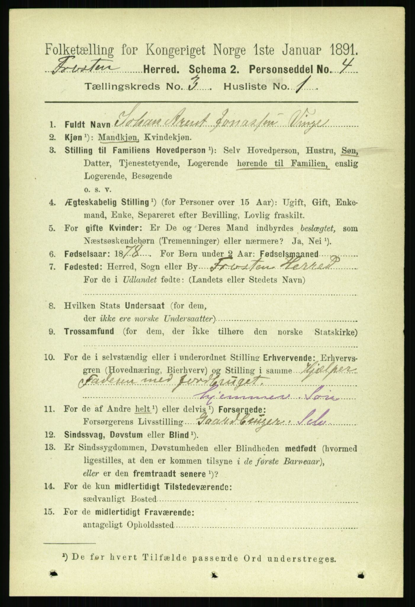 RA, 1891 census for 1717 Frosta, 1891, p. 1885