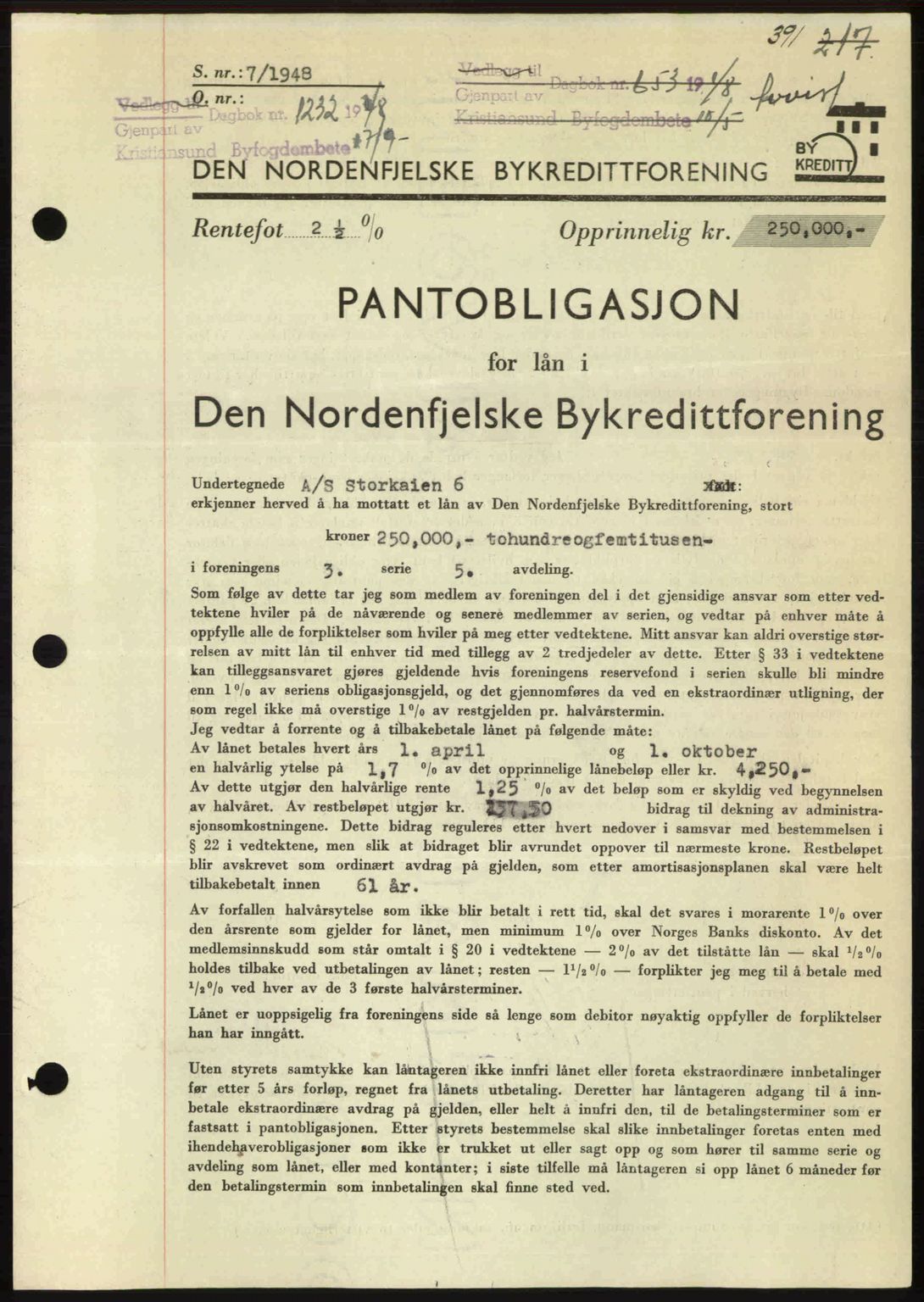 Kristiansund byfogd, AV/SAT-A-4587/A/27: Mortgage book no. 44, 1947-1948, Diary no: : 1232/1948