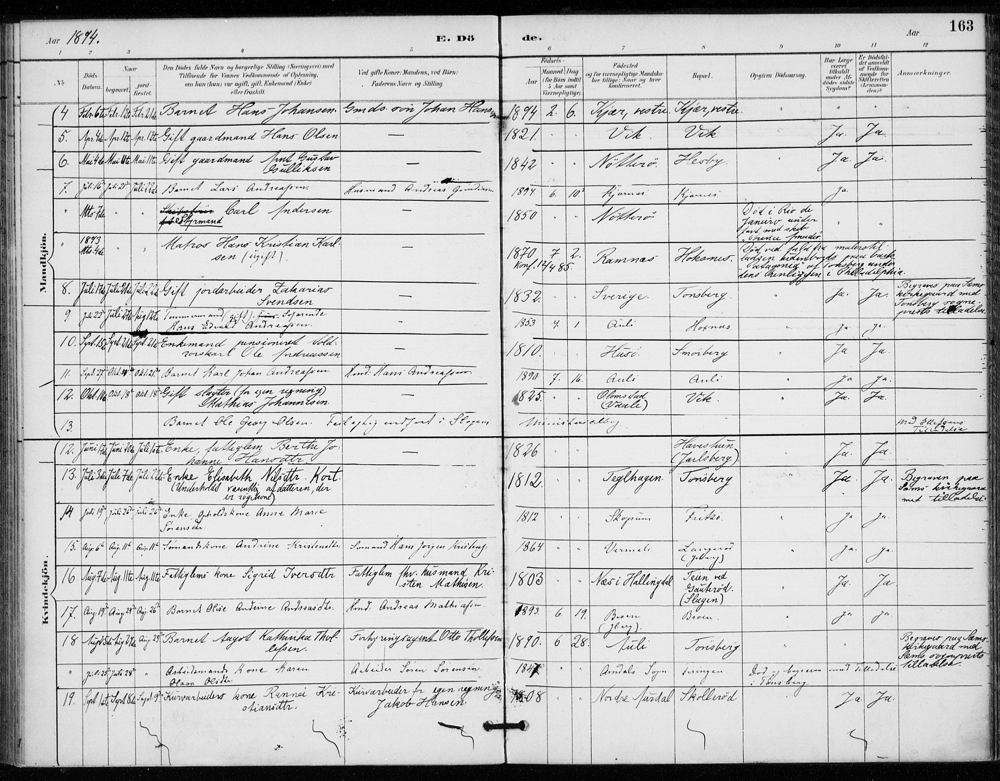 Sem kirkebøker, AV/SAKO-A-5/F/Fa/L0011: Parish register (official) no. I 11, 1888-1904, p. 163