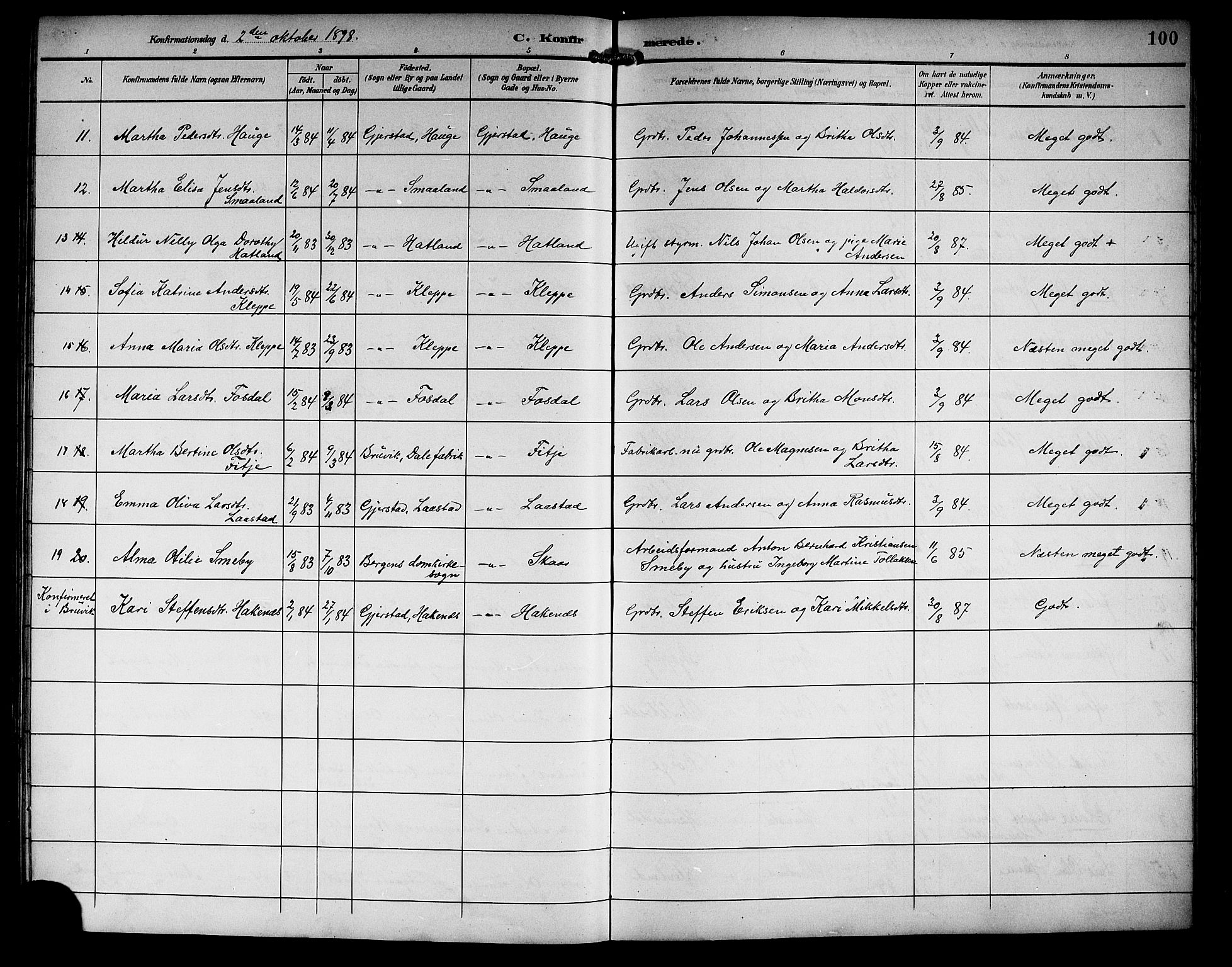 Haus sokneprestembete, SAB/A-75601/H/Hab: Parish register (copy) no. C 3, 1893-1906, p. 100