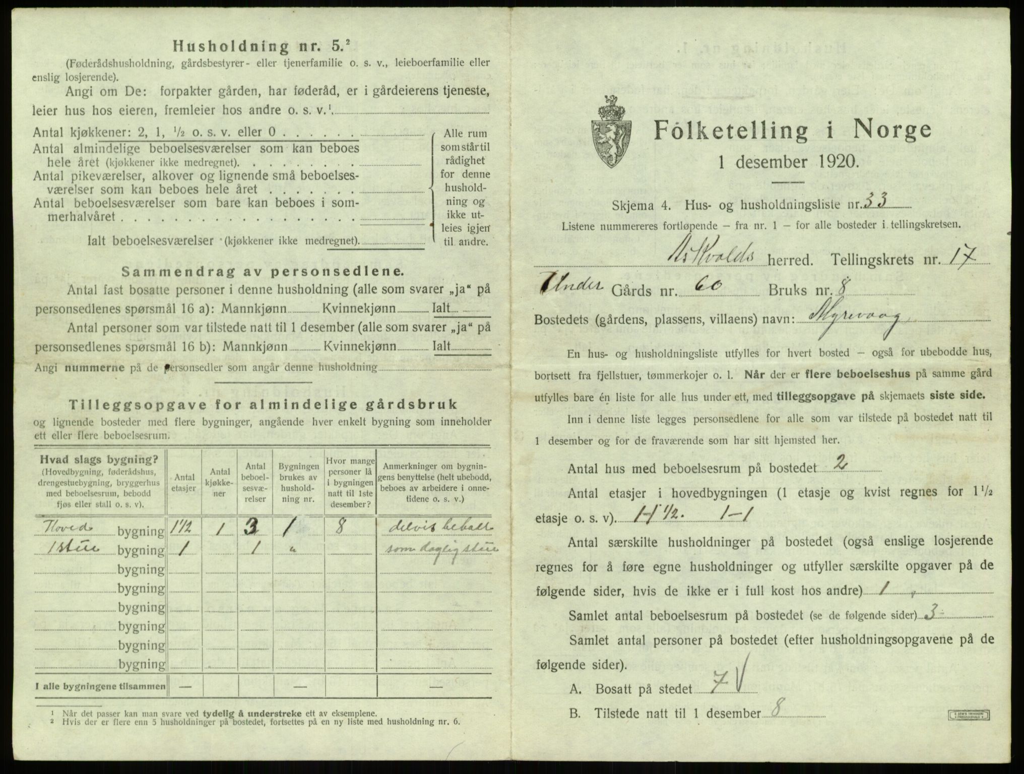 SAB, 1920 census for Askvoll, 1920, p. 972