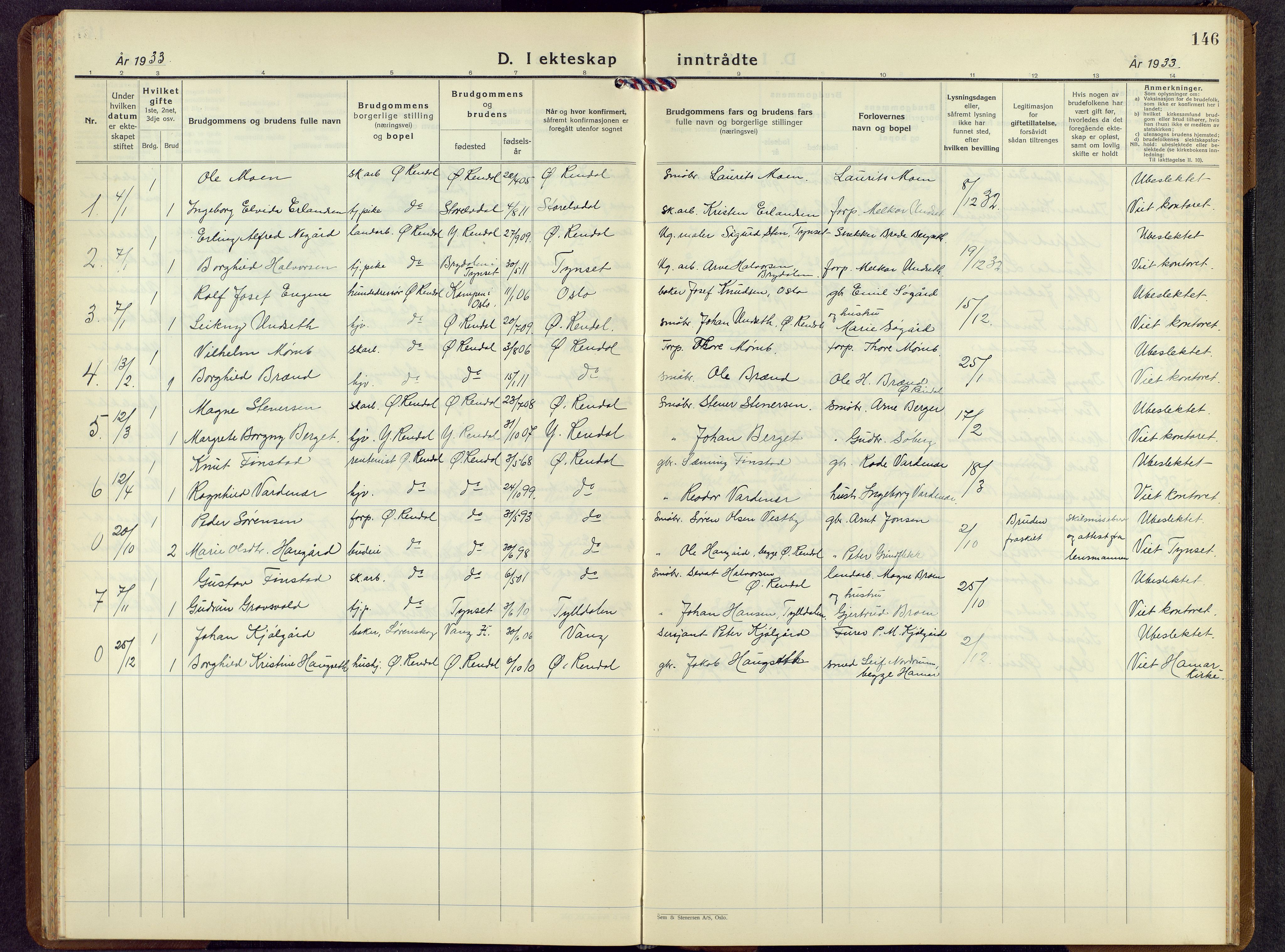 Rendalen prestekontor, SAH/PREST-054/H/Ha/Hab/L0005: Parish register (copy) no. 5, 1931-1959, p. 146