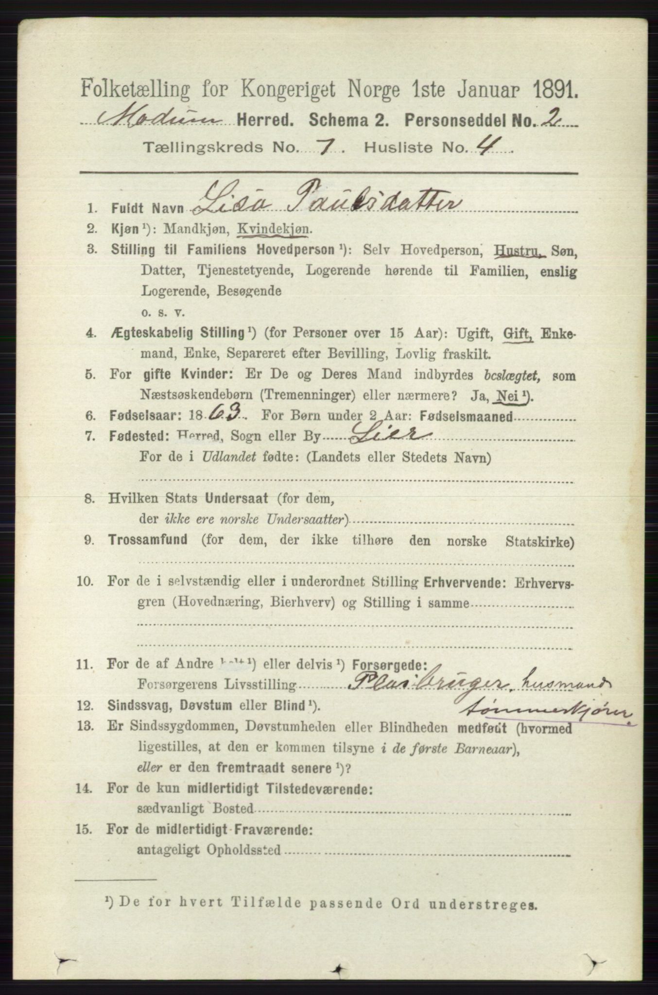 RA, 1891 census for 0623 Modum, 1891, p. 2749