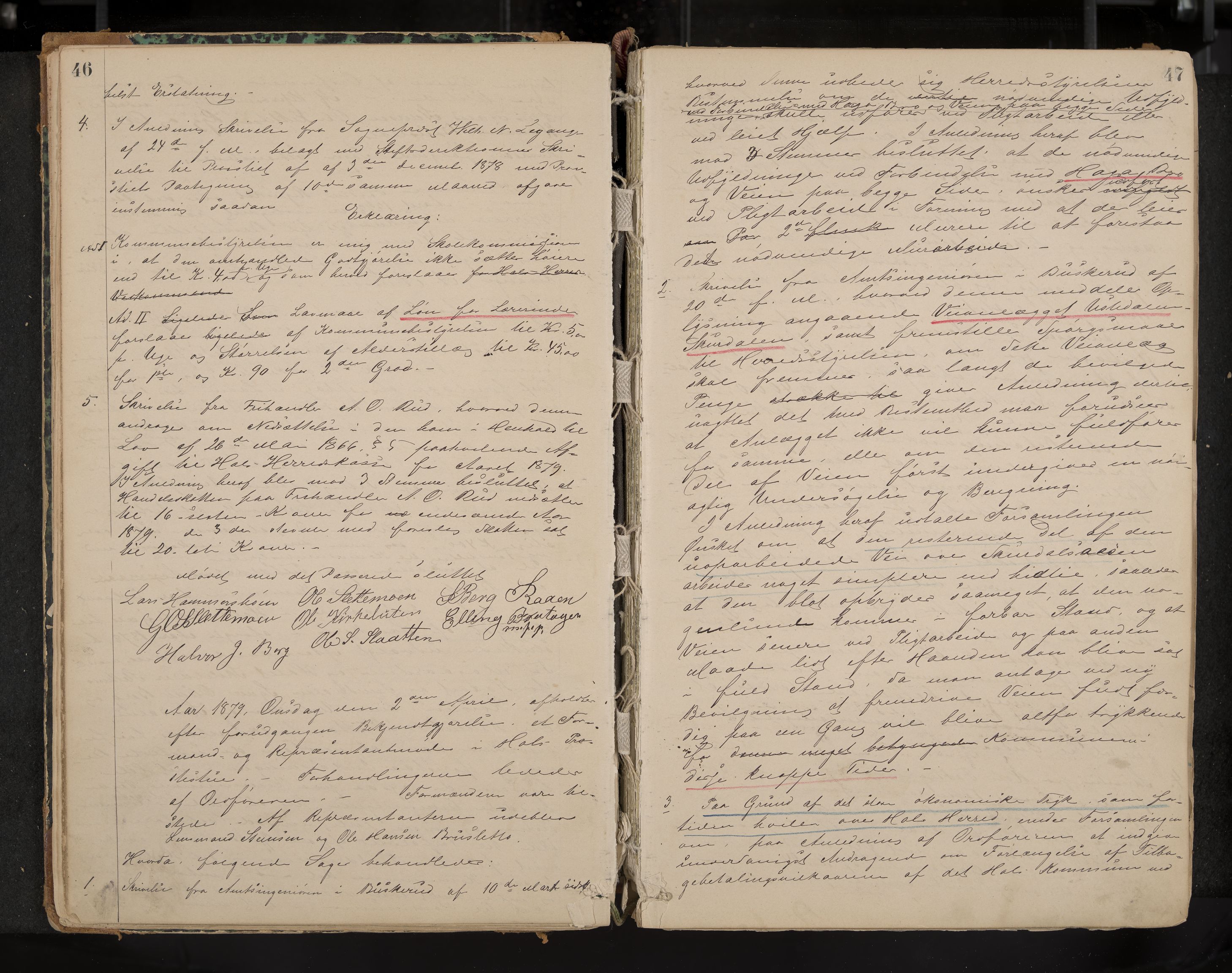 Hol formannskap og sentraladministrasjon, IKAK/0620021-1/A/L0001: Møtebok, 1877-1893, p. 46-47