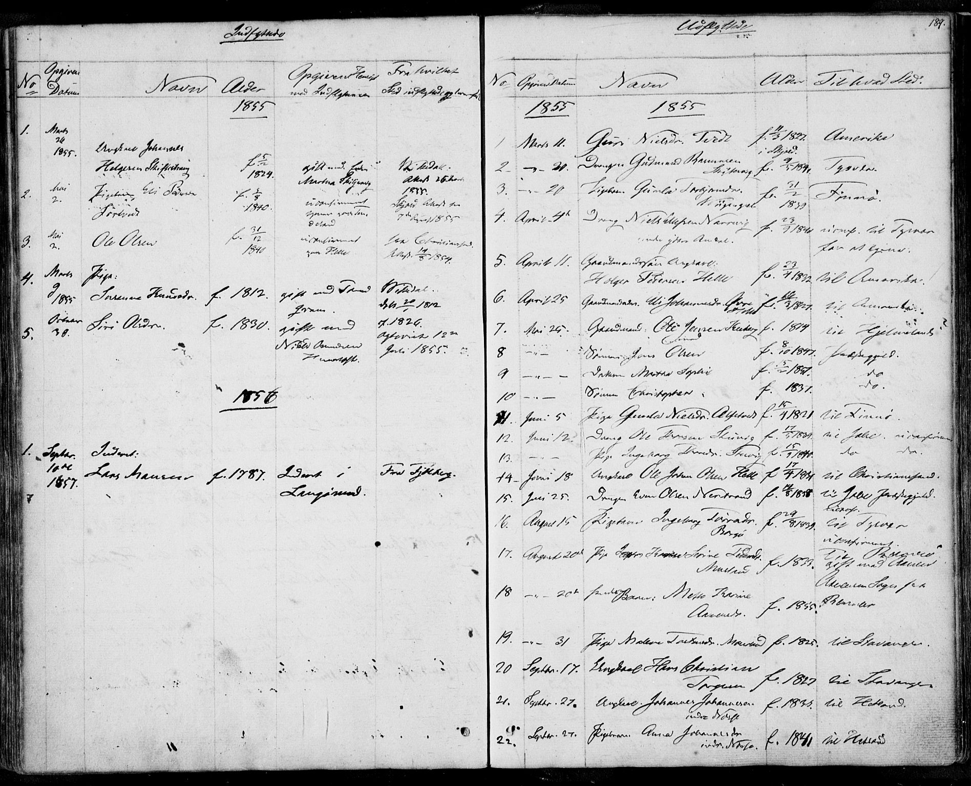 Nedstrand sokneprestkontor, SAST/A-101841/01/IV: Parish register (official) no. A 8, 1839-1860, p. 189