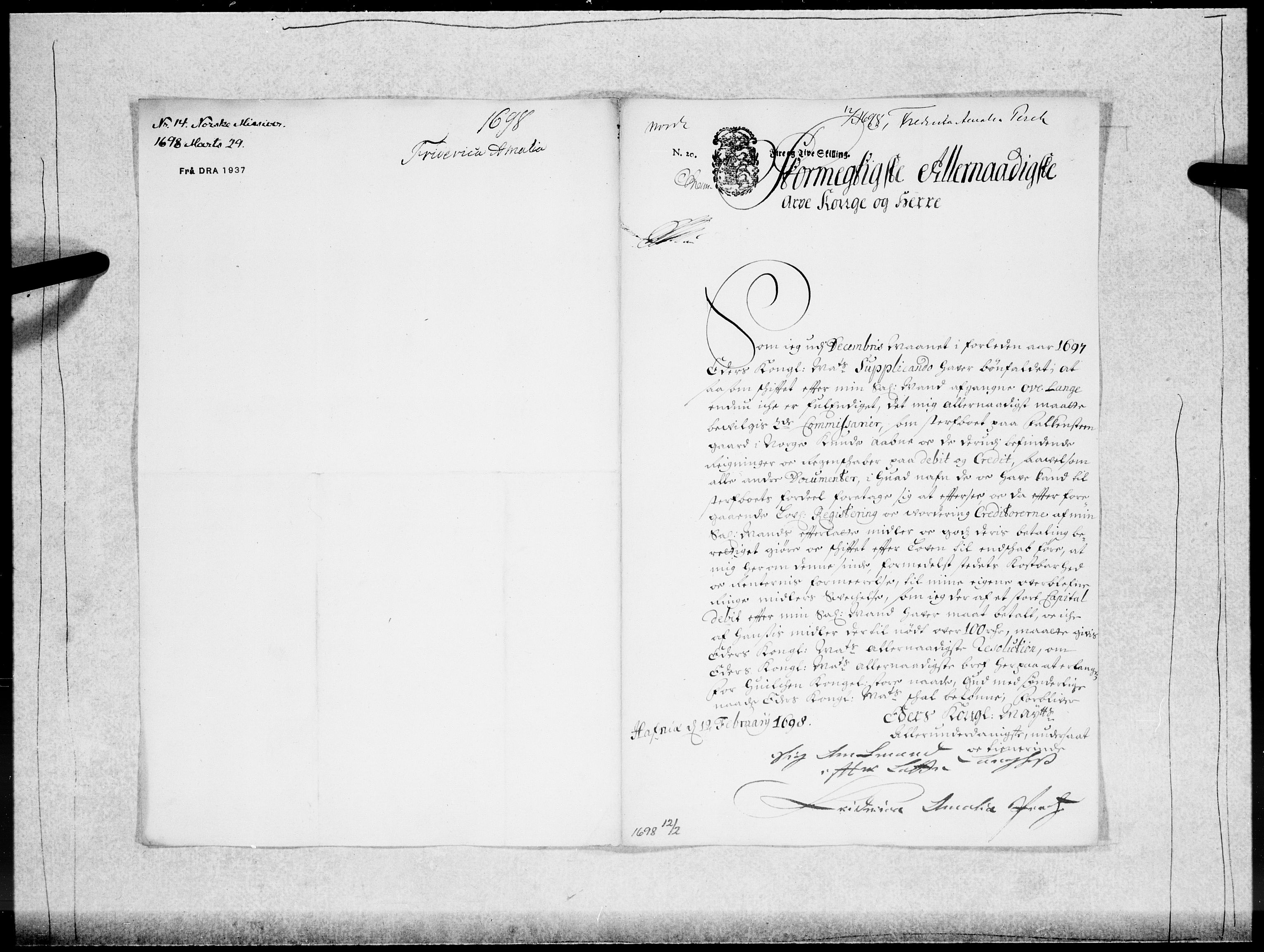 Danske Kanselli 1572-1799, AV/RA-EA-3023/F/Fc/Fcc/Fcca/L0048: Norske innlegg 1572-1799, 1697-1699, p. 248