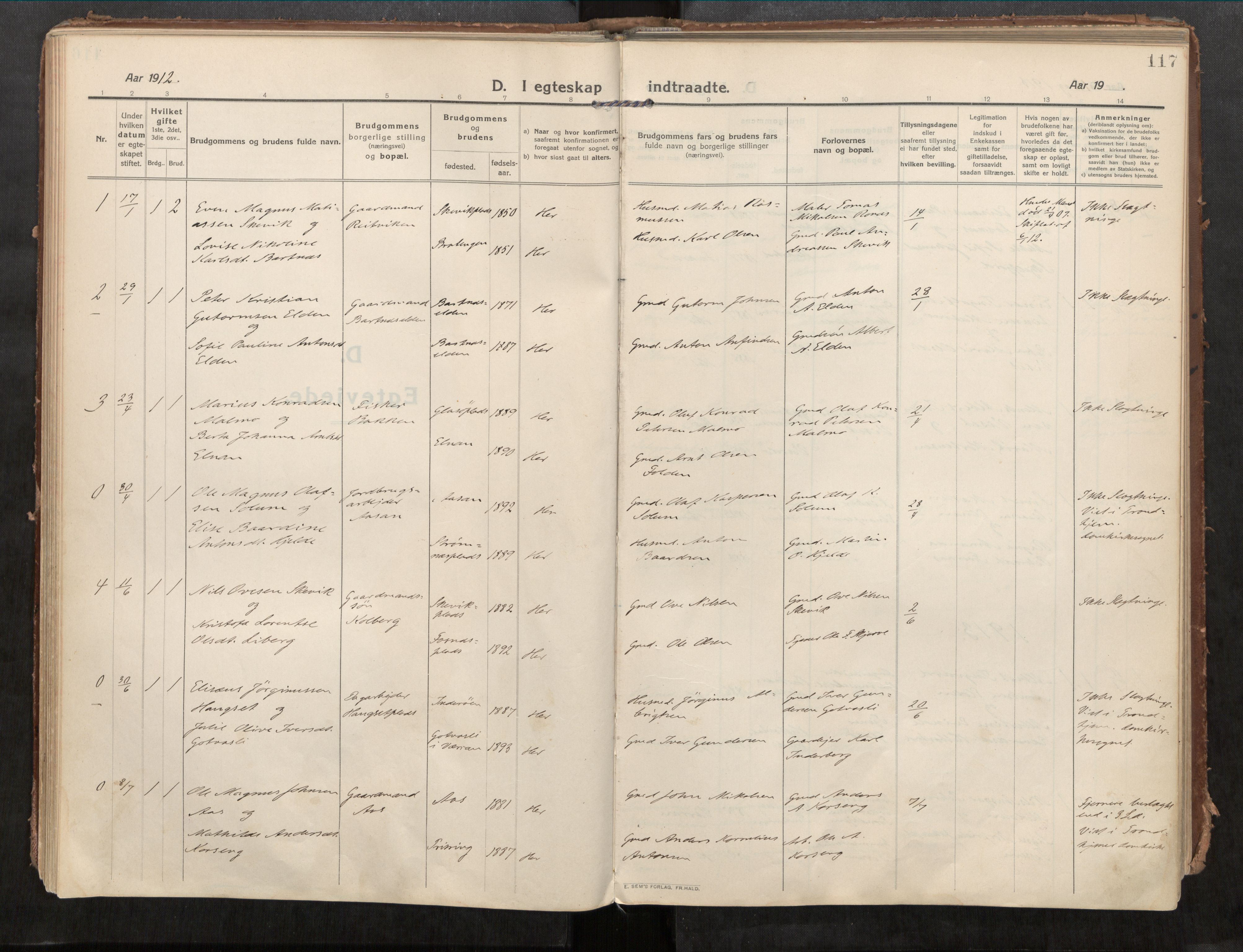Beitstad sokneprestkontor, SAT/A-1162/I/I1/I1a/L0001: Parish register (official) no. 1, 1912-1927, p. 117