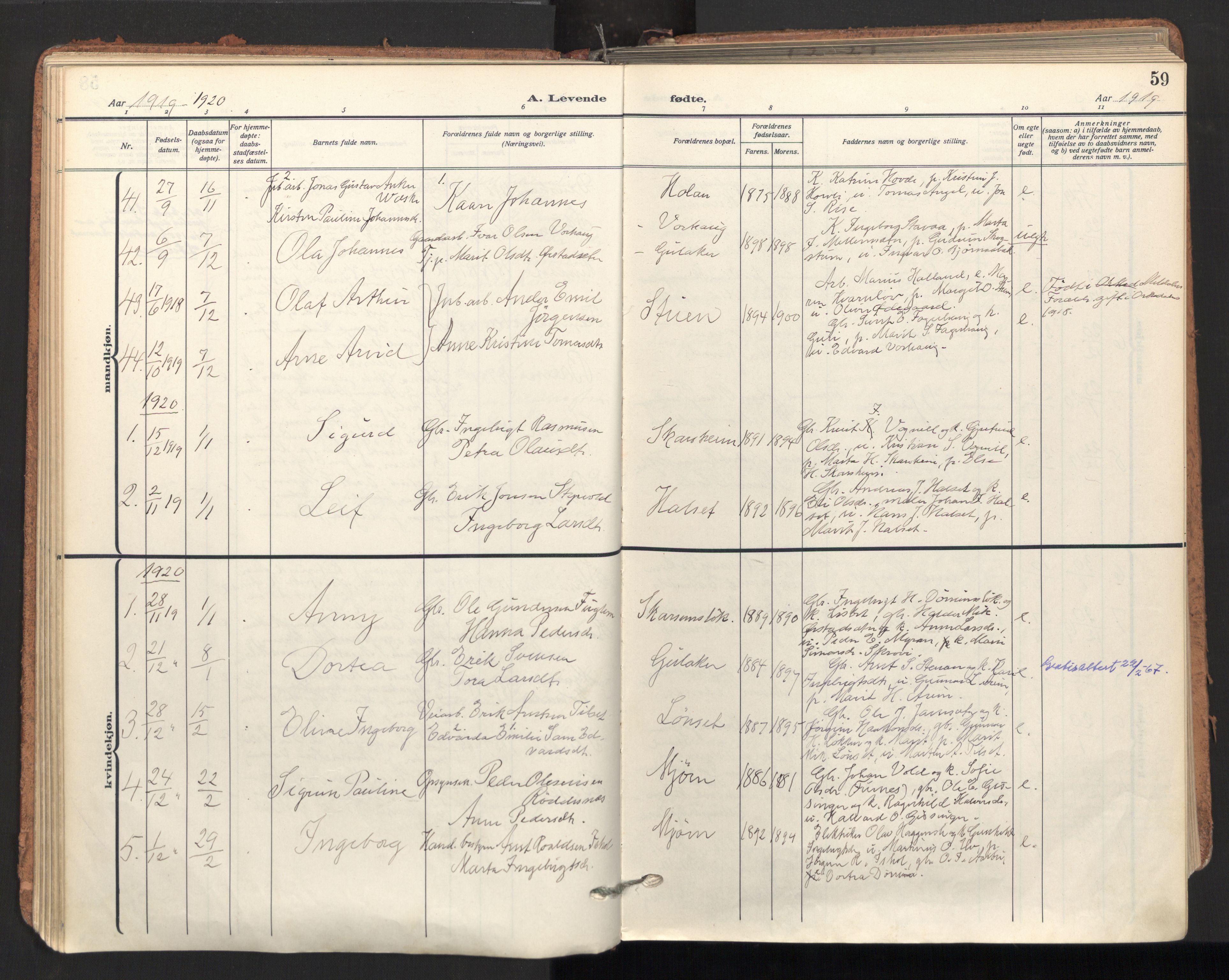 Ministerialprotokoller, klokkerbøker og fødselsregistre - Sør-Trøndelag, AV/SAT-A-1456/678/L0909: Parish register (official) no. 678A17, 1912-1930, p. 59