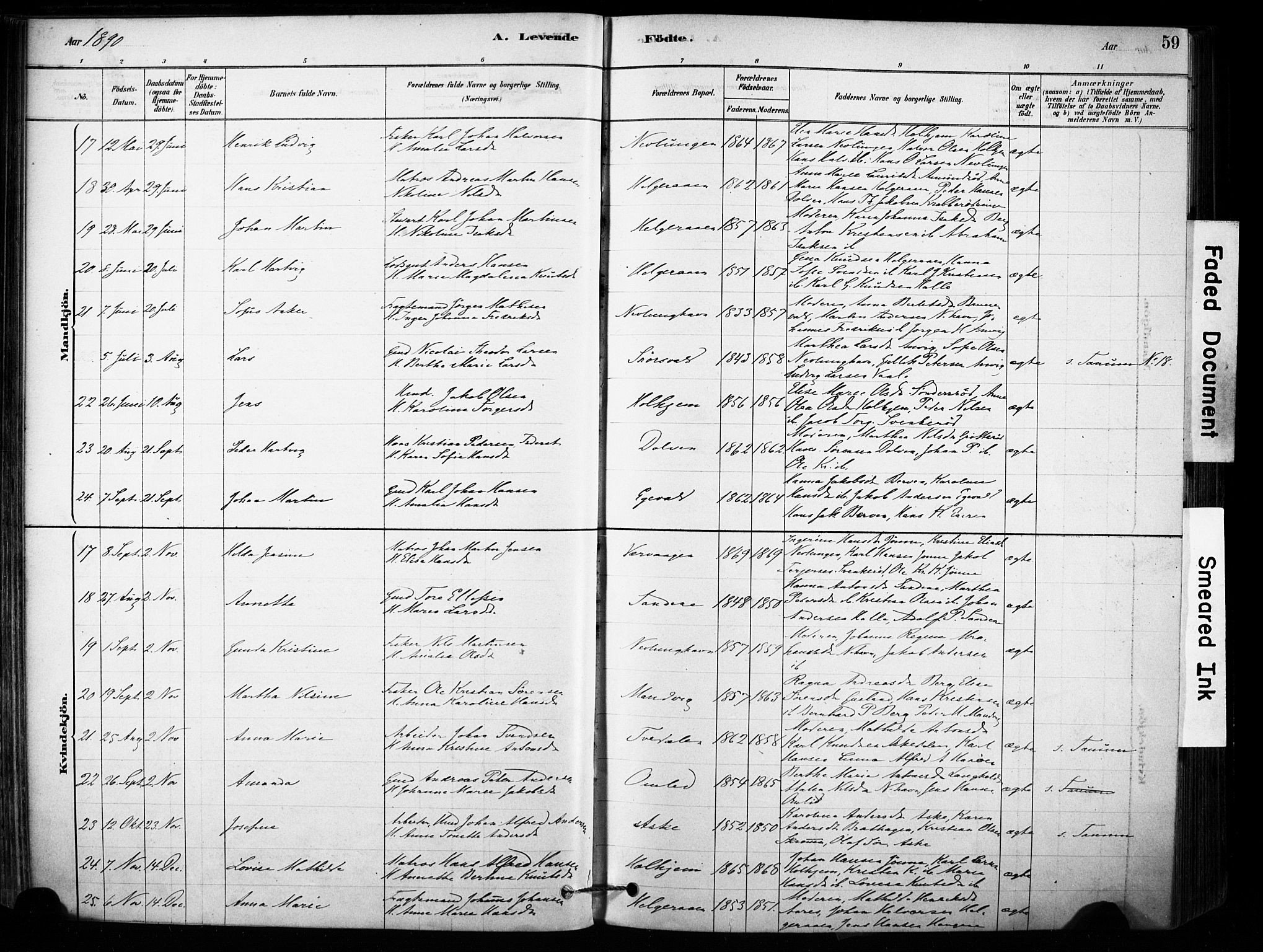 Brunlanes kirkebøker, AV/SAKO-A-342/F/Fb/L0001: Parish register (official) no. II 1, 1878-1899, p. 59