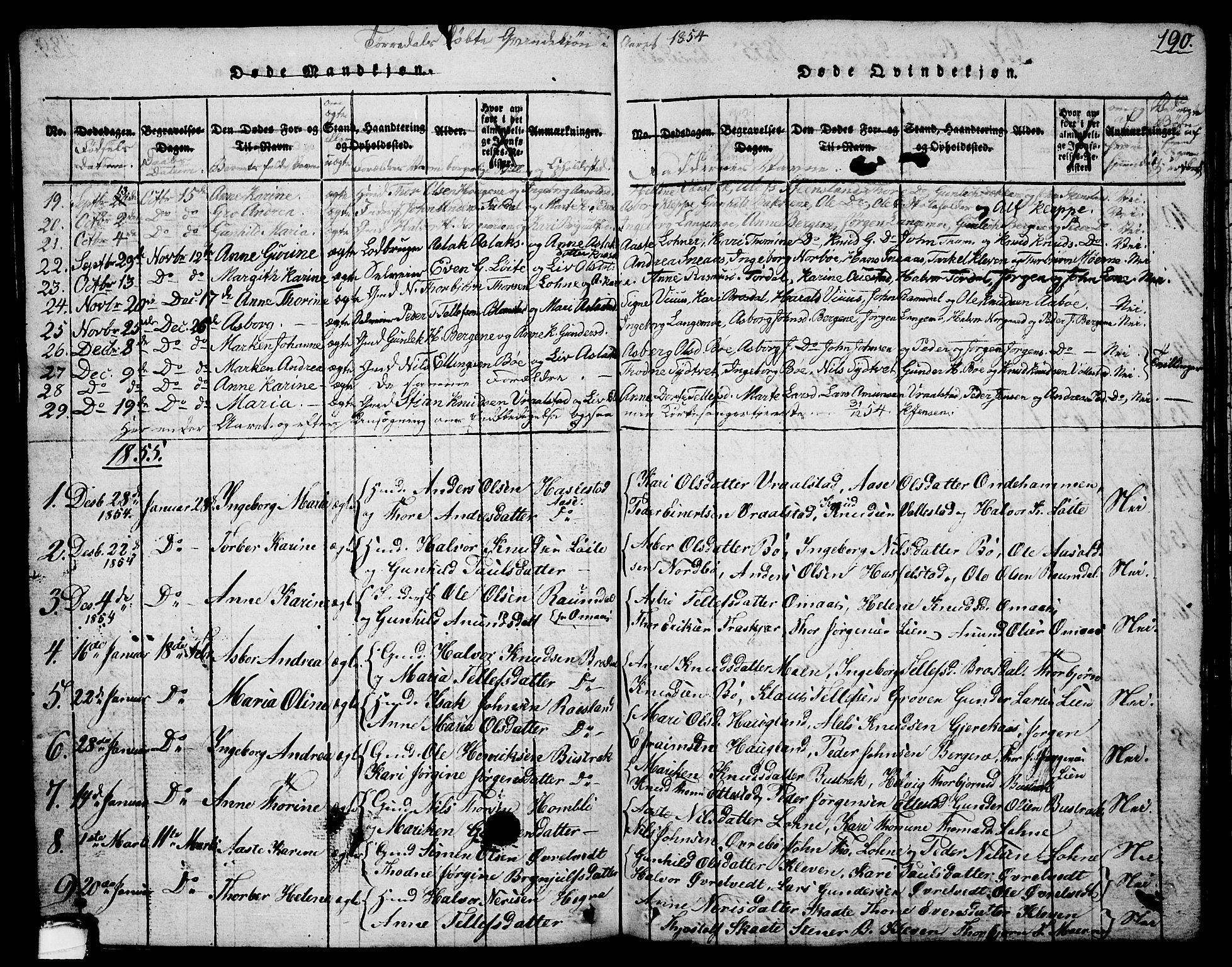 Drangedal kirkebøker, SAKO/A-258/G/Ga/L0001: Parish register (copy) no. I 1 /2, 1814-1856, p. 190