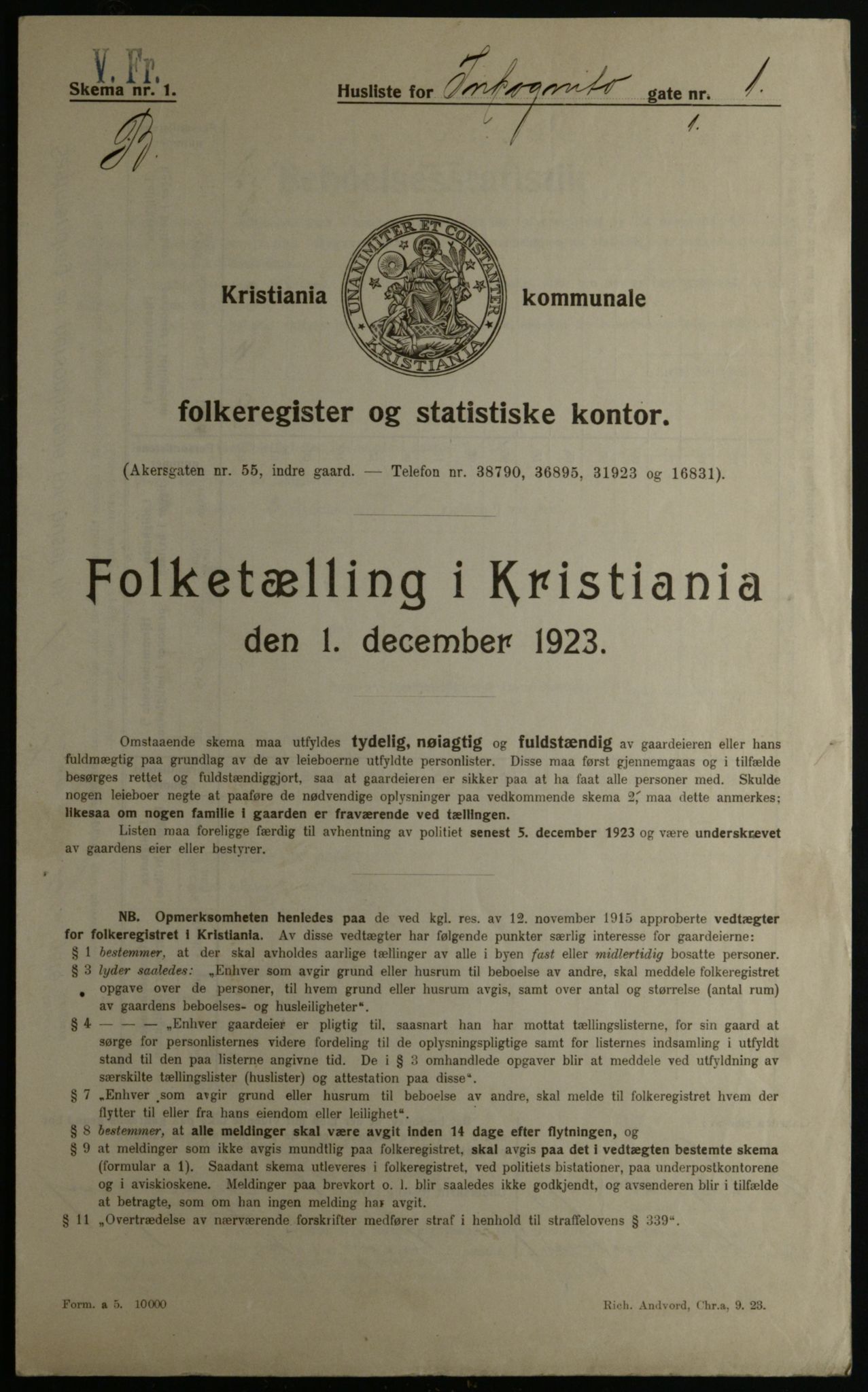 OBA, Municipal Census 1923 for Kristiania, 1923, p. 49151