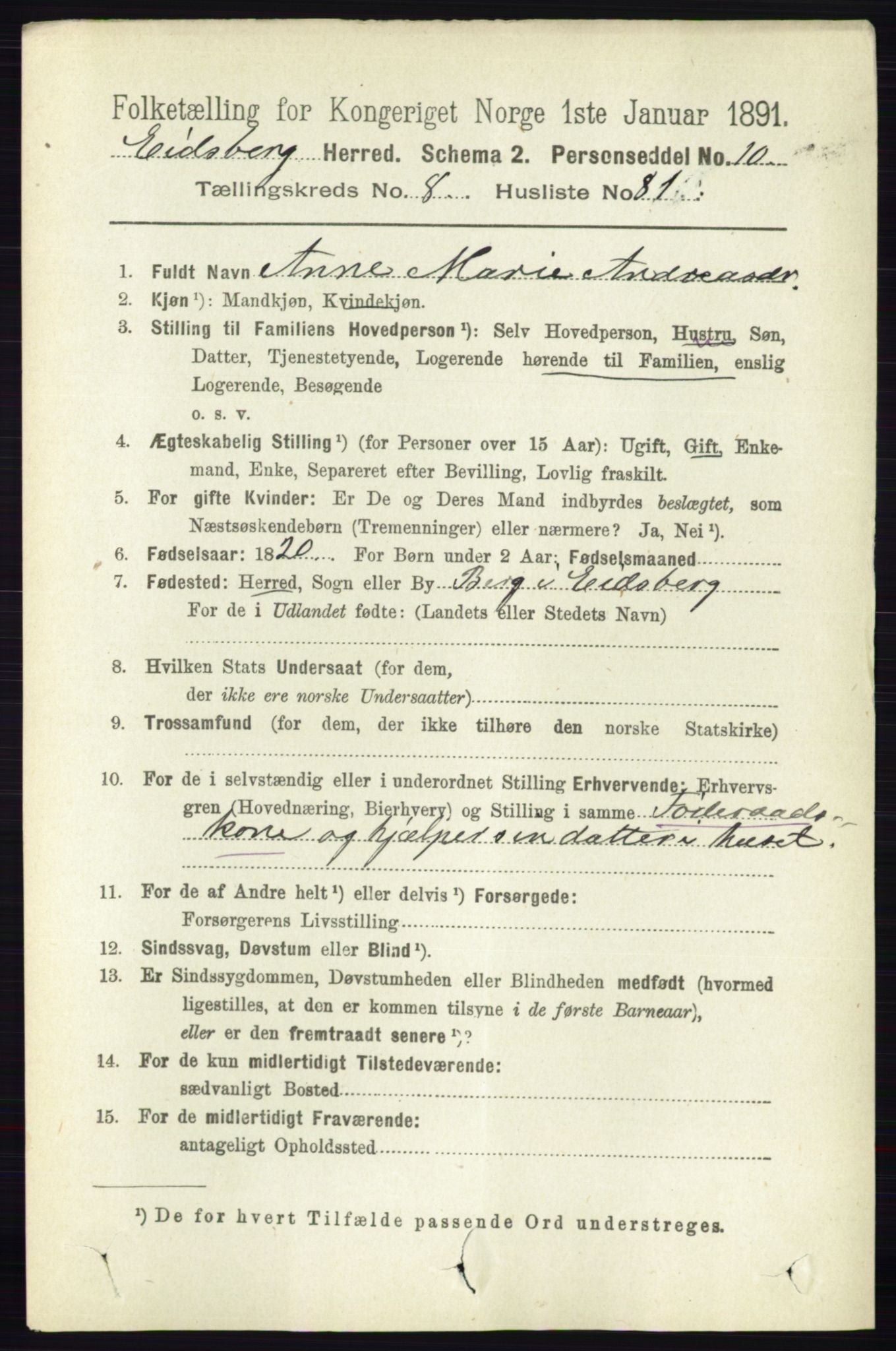 RA, 1891 census for 0125 Eidsberg, 1891, p. 5090