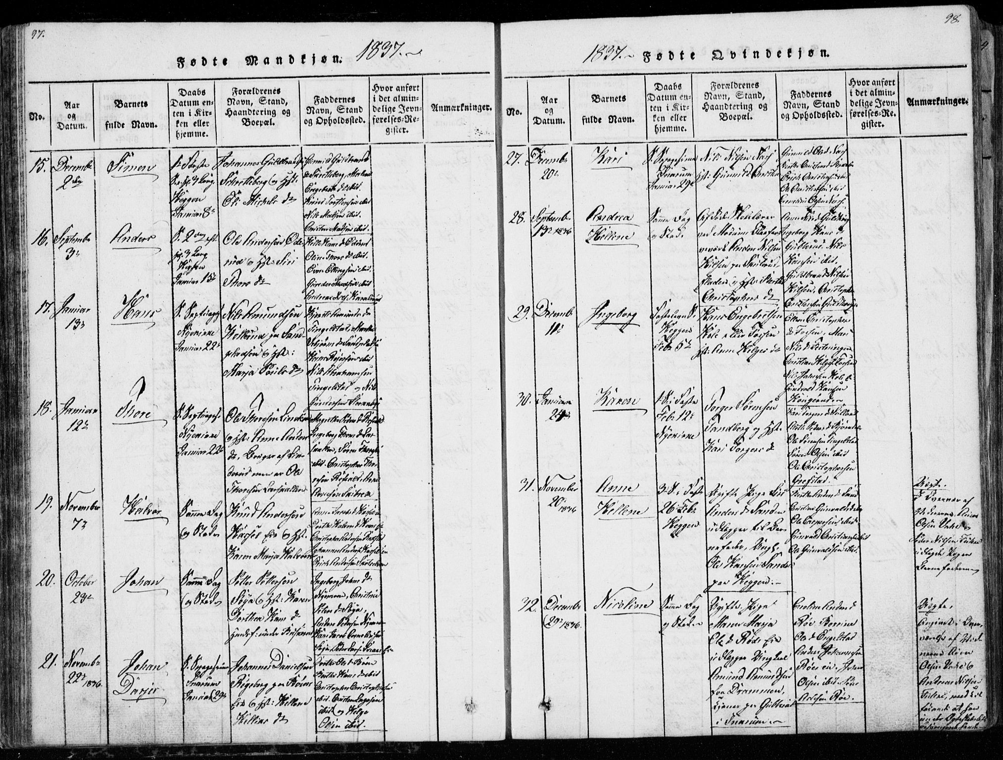 Modum kirkebøker, AV/SAKO-A-234/G/Ga/L0003: Parish register (copy) no. I 3, 1832-1842, p. 97-98