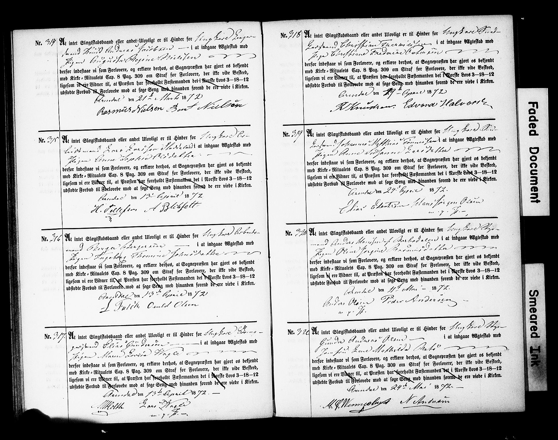 Arendal sokneprestkontor, Trefoldighet, AV/SAK-1111-0040/F/Fe/L0001: Best man's statements no. A VI 1, 1857-1875