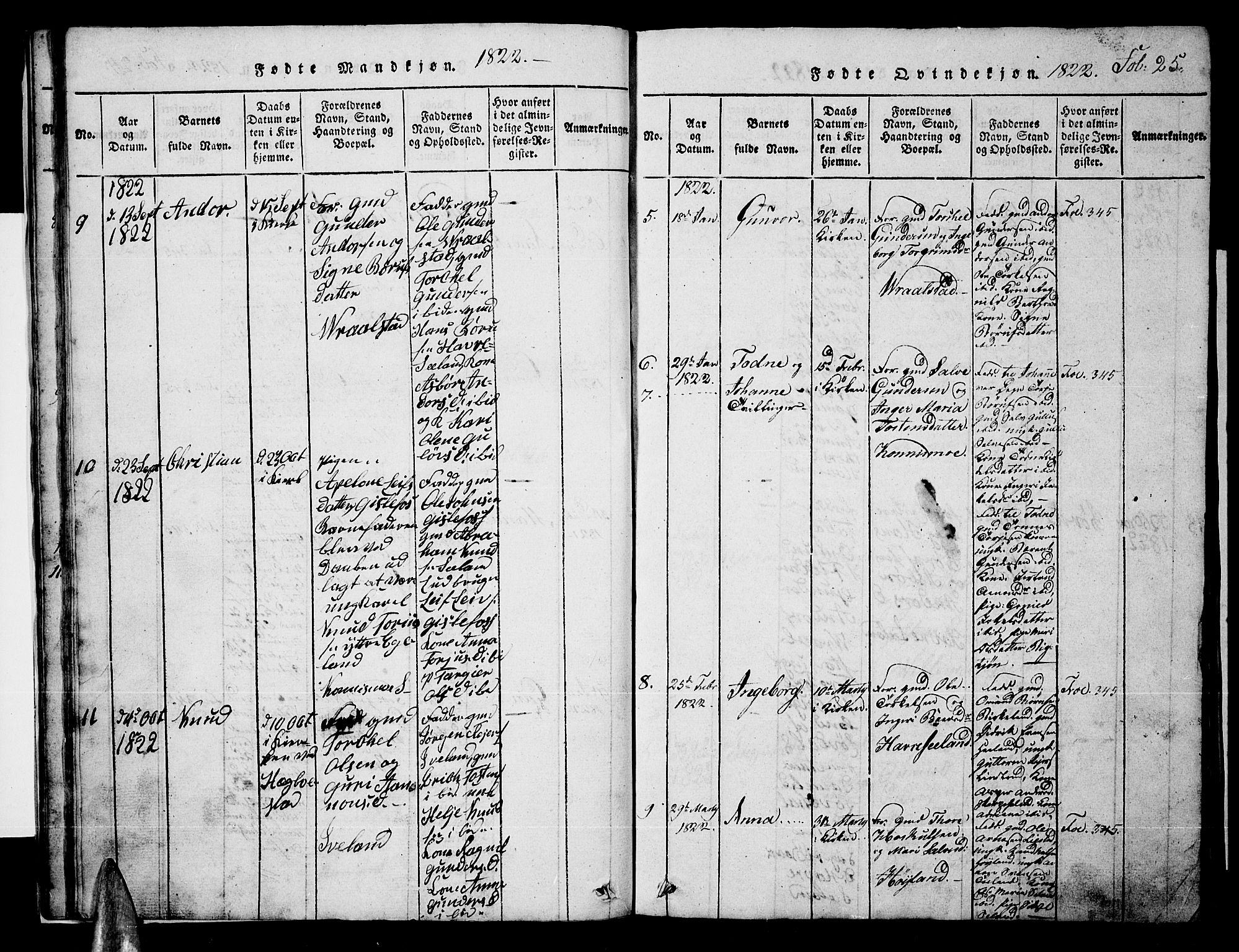 Nord-Audnedal sokneprestkontor, AV/SAK-1111-0032/F/Fb/Fba/L0001: Parish register (copy) no. B 1, 1815-1856, p. 25