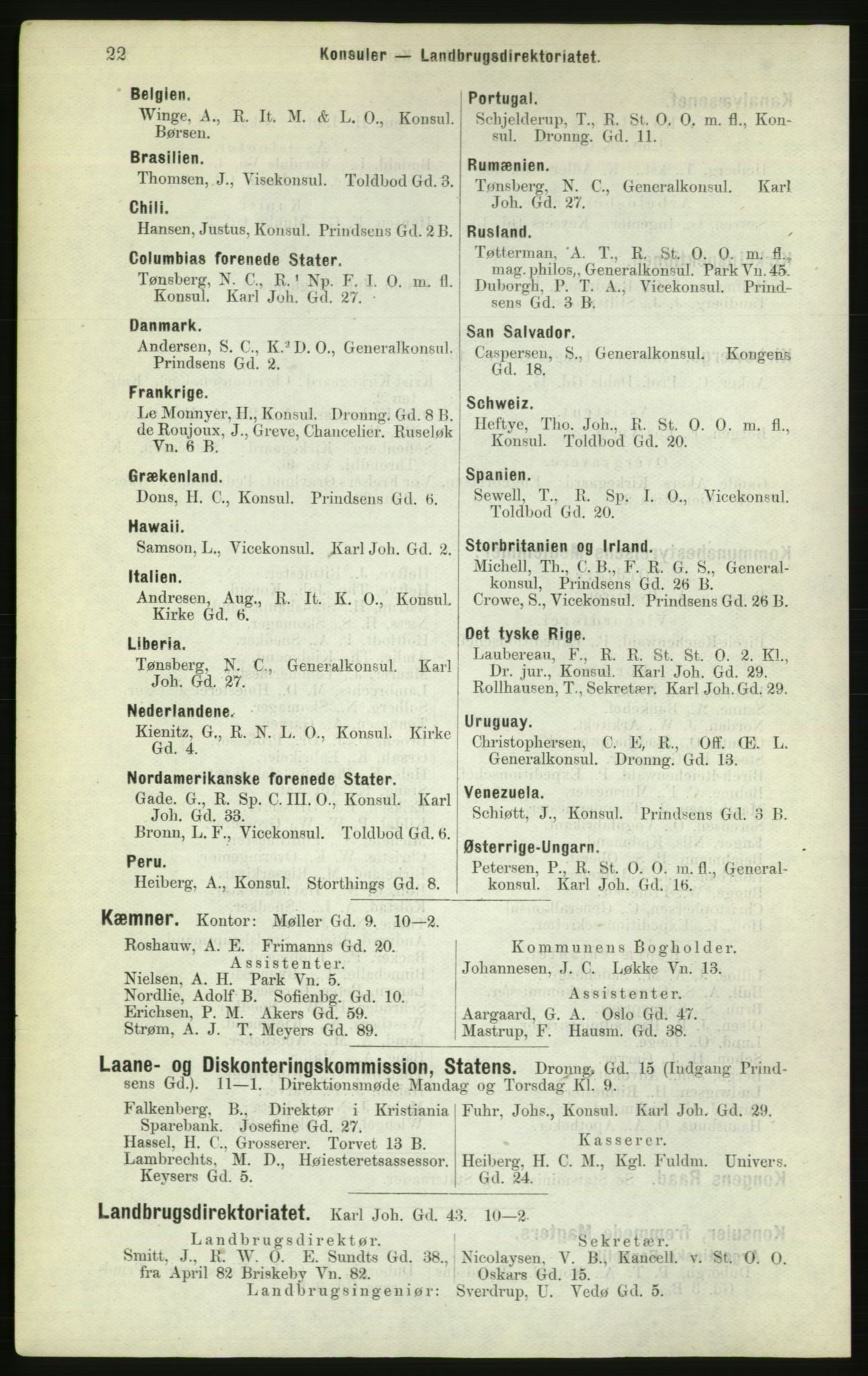 Kristiania/Oslo adressebok, PUBL/-, 1882, p. 22