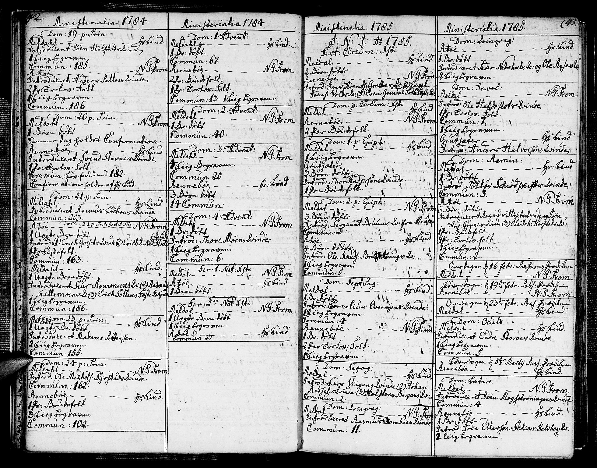 Ministerialprotokoller, klokkerbøker og fødselsregistre - Sør-Trøndelag, SAT/A-1456/672/L0852: Parish register (official) no. 672A05, 1776-1815, p. 42-43