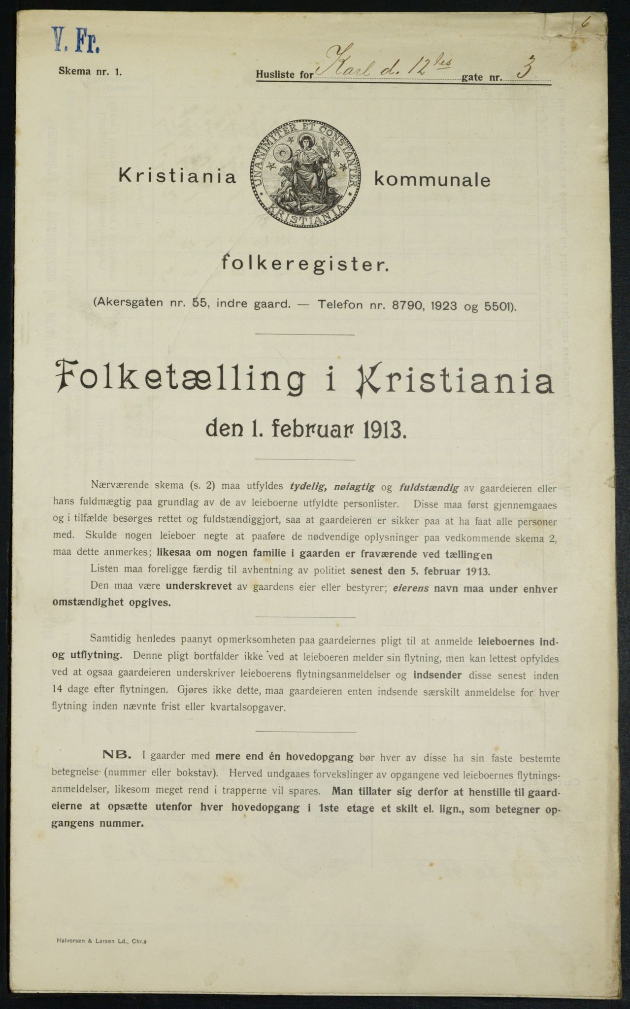 OBA, Municipal Census 1913 for Kristiania, 1913, p. 48019