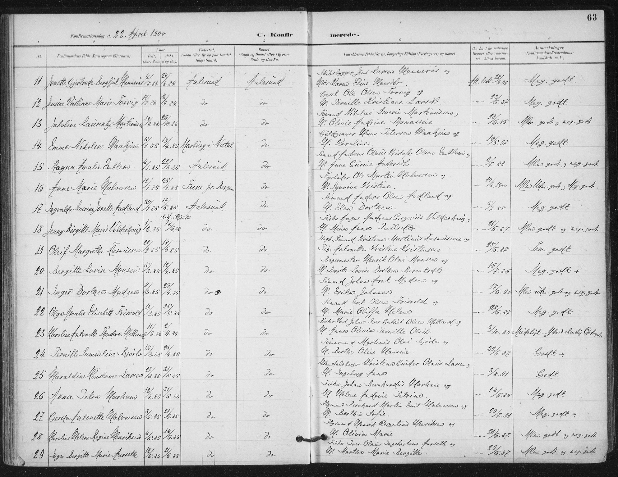 Ministerialprotokoller, klokkerbøker og fødselsregistre - Møre og Romsdal, AV/SAT-A-1454/529/L0457: Parish register (official) no. 529A07, 1894-1903, p. 63