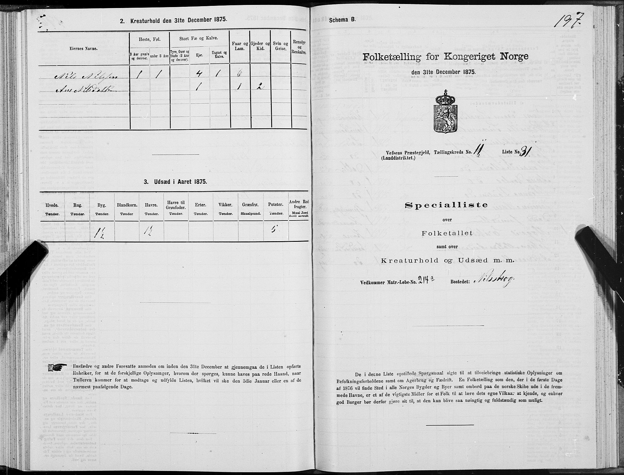 SAT, 1875 census for 1824L Vefsn/Vefsn, 1875, p. 3197