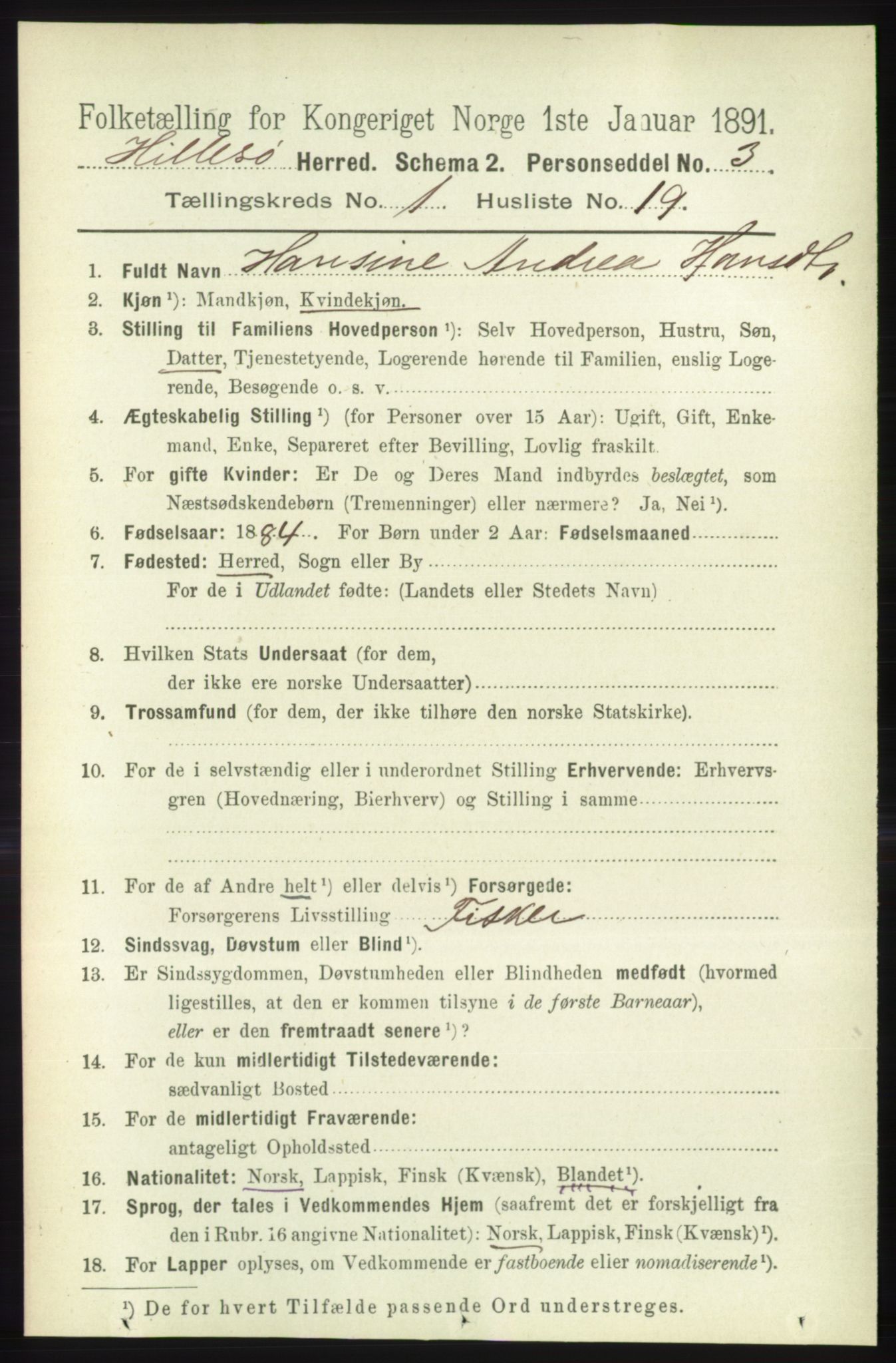 RA, 1891 census for 1930 Hillesøy, 1891, p. 204