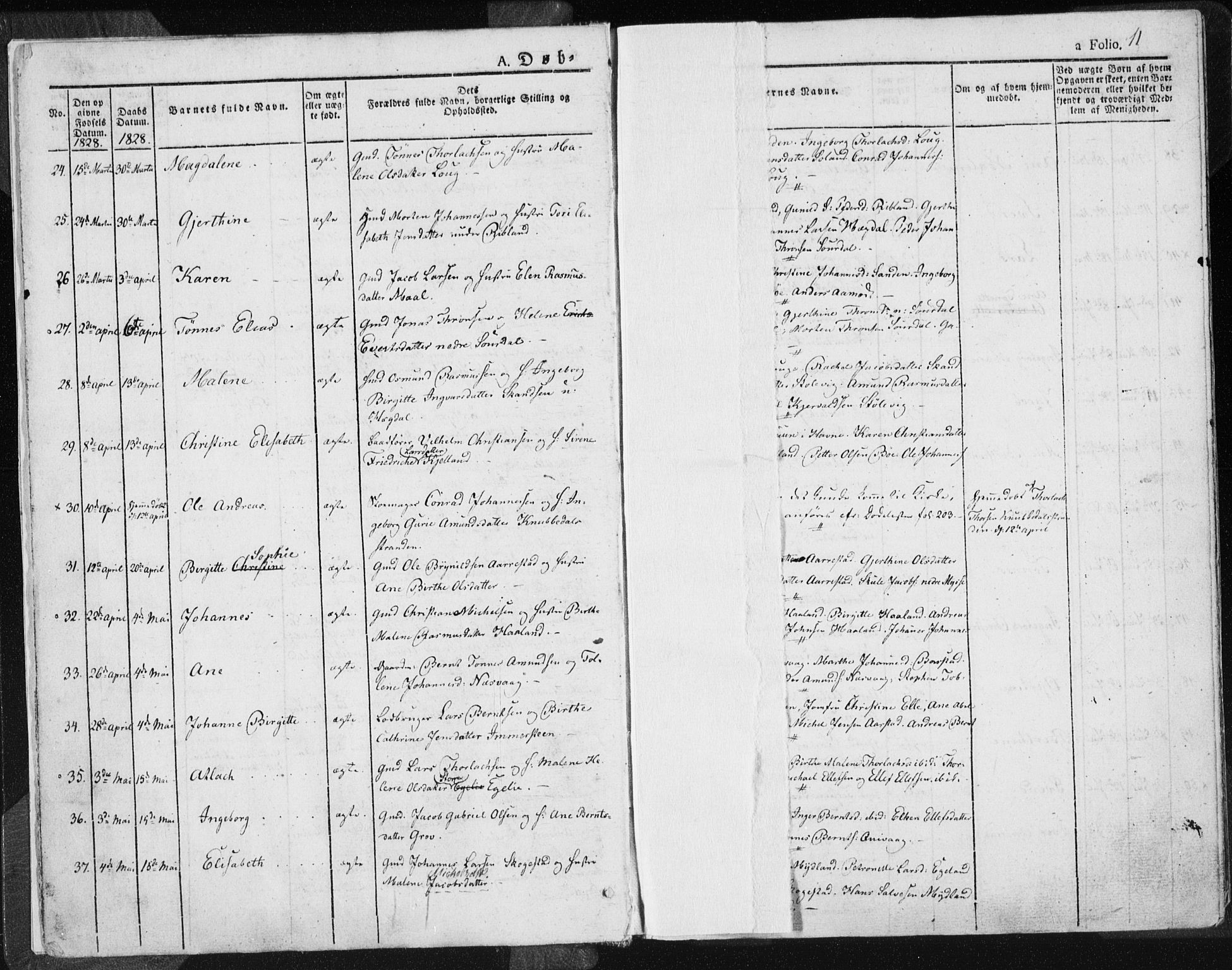 Sokndal sokneprestkontor, AV/SAST-A-101808: Parish register (official) no. A 7.1, 1826-1842, p. 11