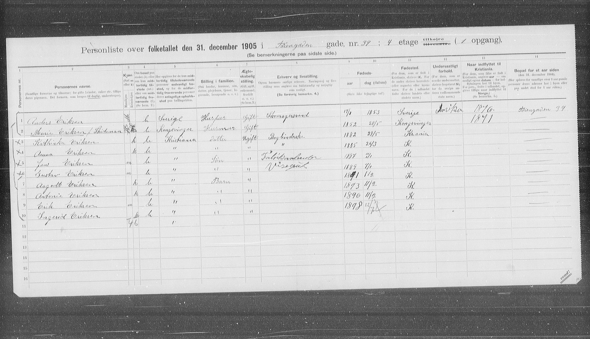 OBA, Municipal Census 1905 for Kristiania, 1905, p. 61720